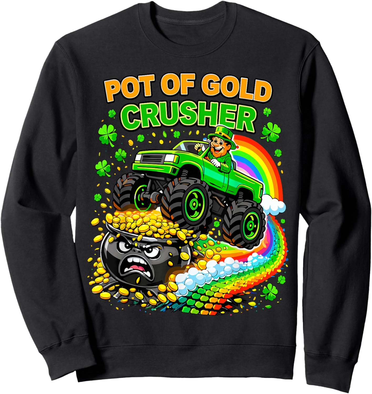 Pot of Gold Crusher Monster Truck St. Patrick’s Day Kids Sweatshirt - Sweatshirt | Black
