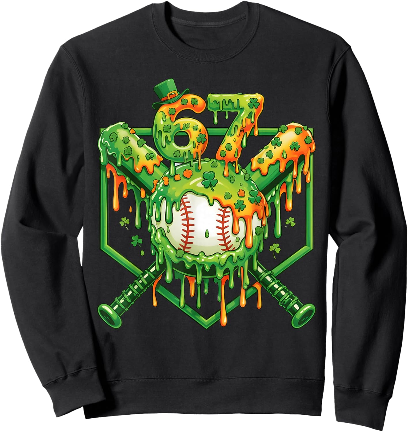 Baseball Drip St Patricks Day Boys Baseball St Patricks Day Sweatshirt - Sweatshirt | Black