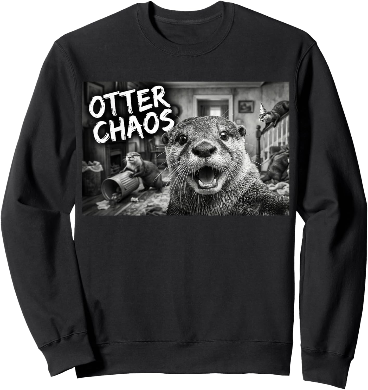 Otter Chaos Funny Animal Selfie Cute Meme Sweatshirt - Sweatshirt | Black