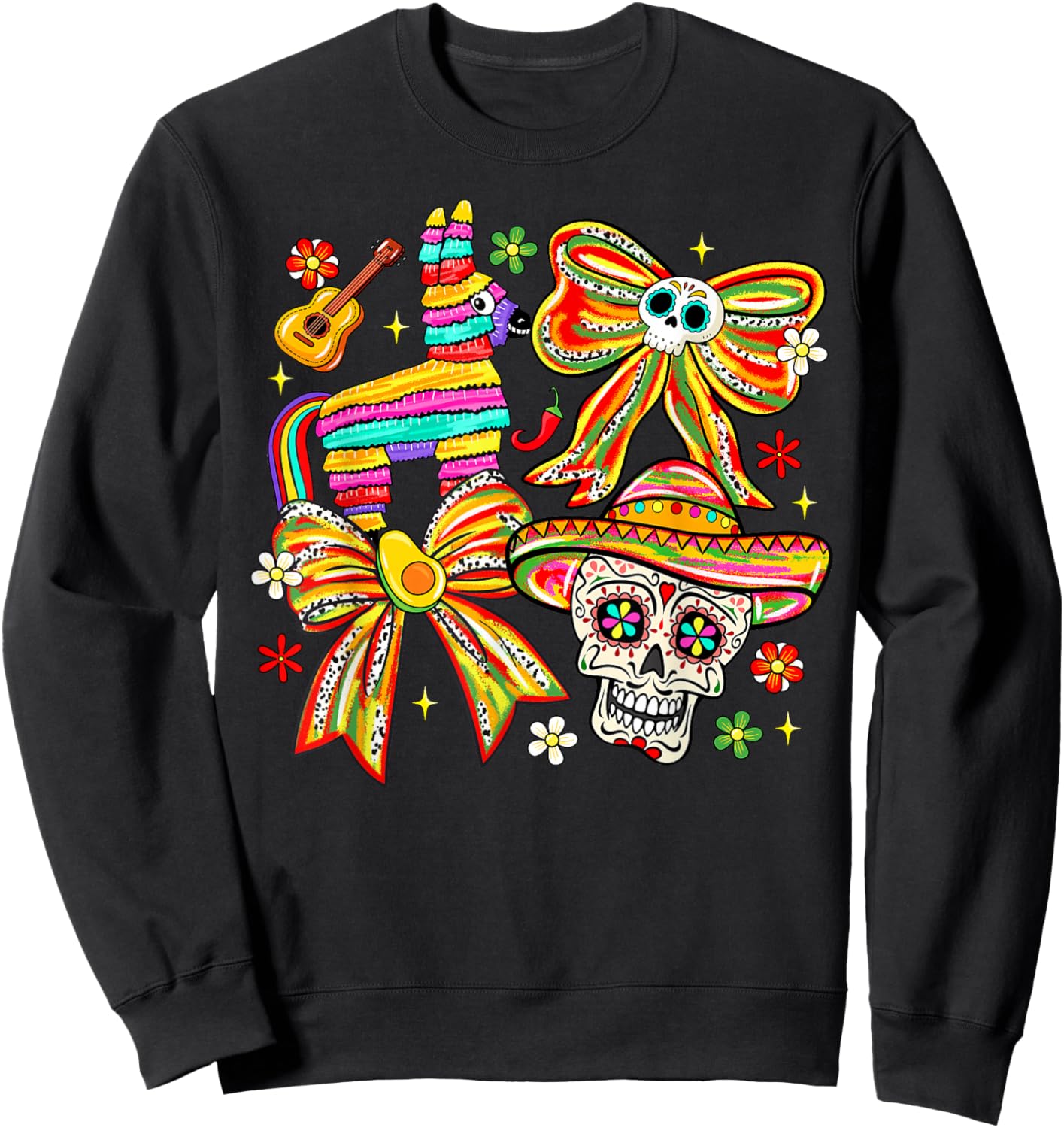 Cinco De Mayo Mexican Fiesta Coquette Bow Pinata Girls Sweatshirt - Sweatshirt | Black