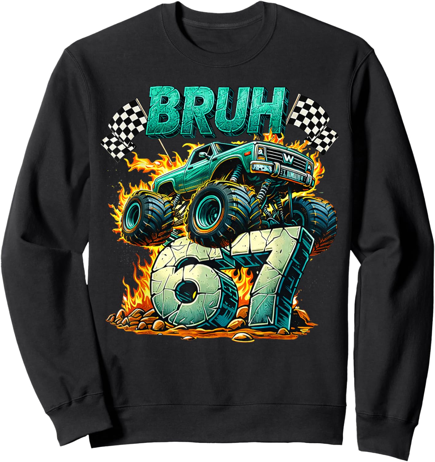 Bruh 67 Meme Funny Monster Truck 6 7 Costume Men Kids Boys Sweatshirt - Sweatshirt | Black