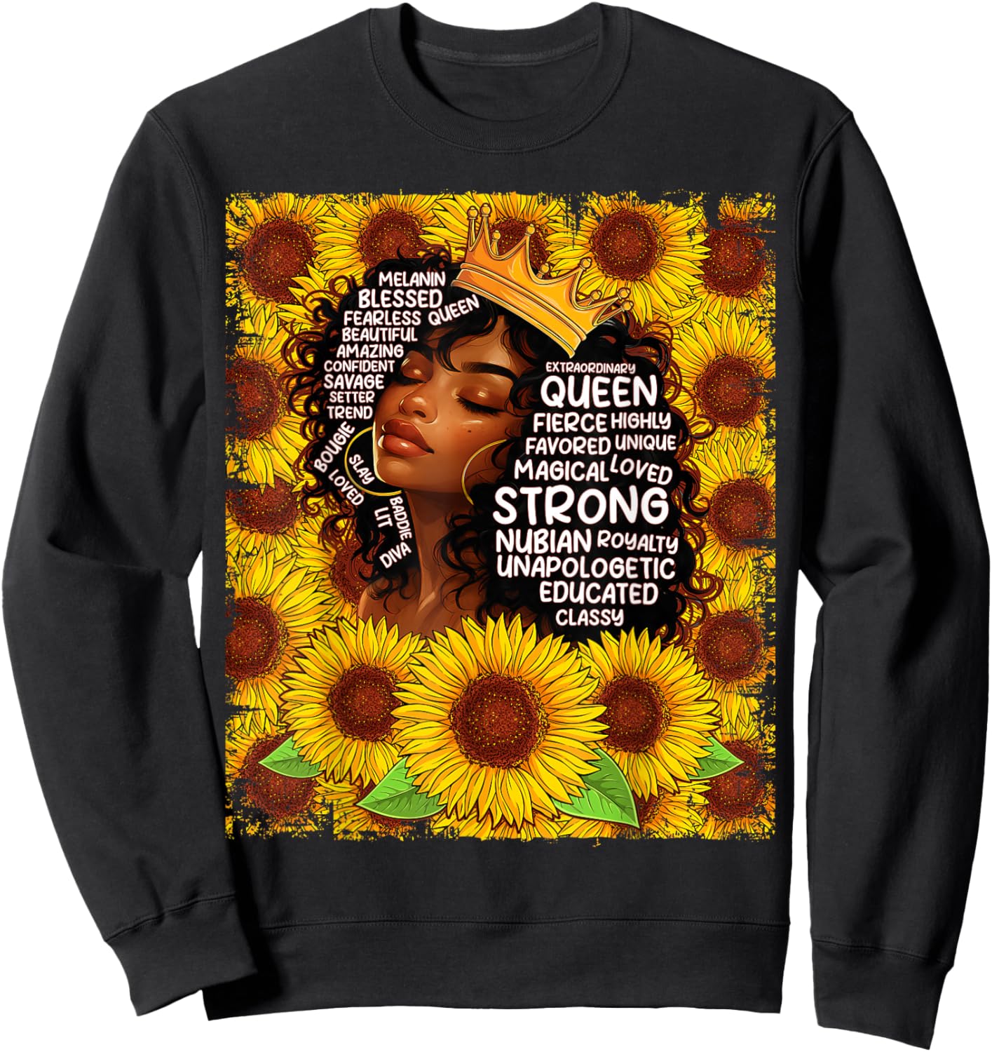 Black History Month Black Queen Afro Women Girls Sunflowers Sweatshirt - Sweatshirt | Black