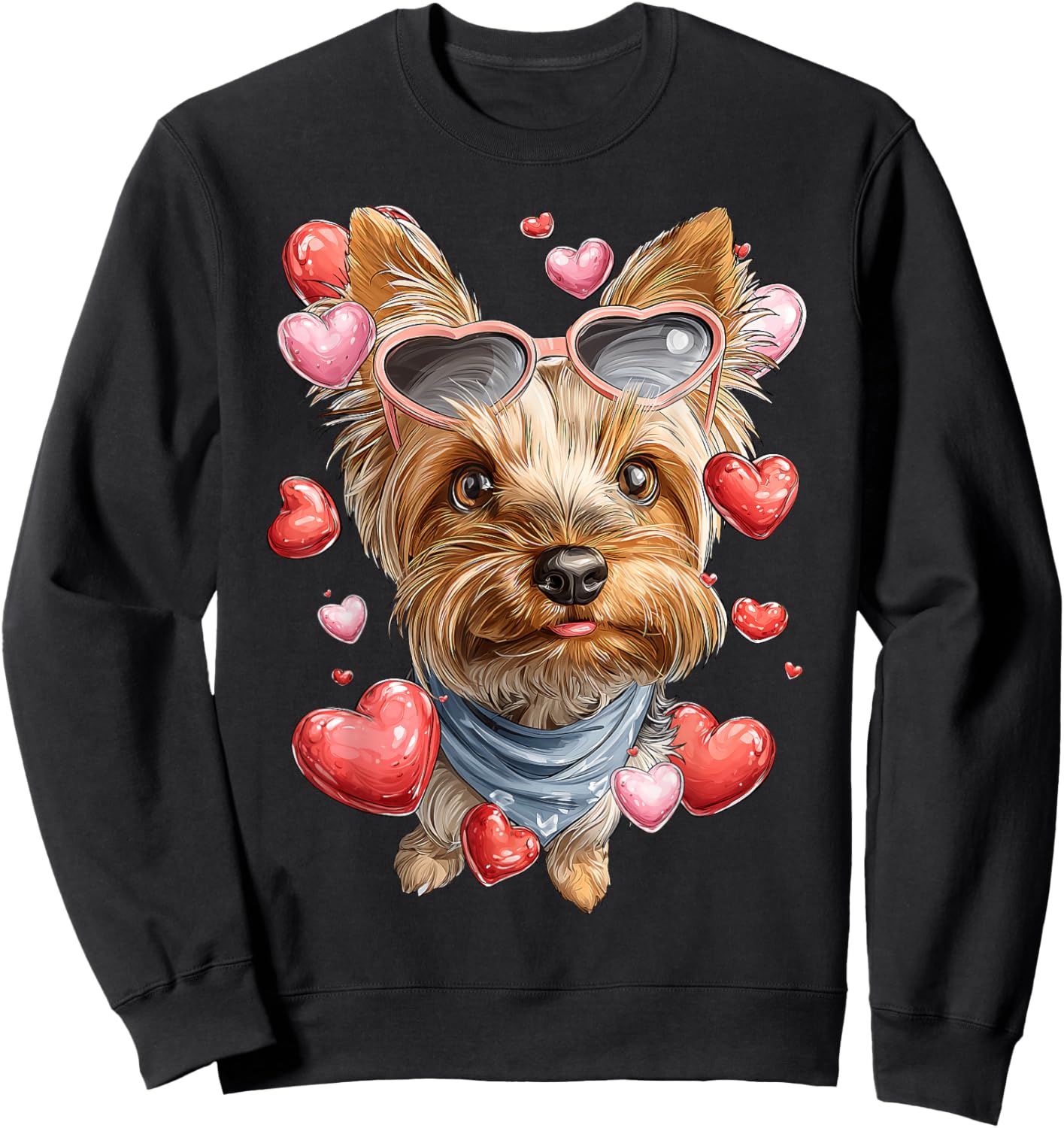 Yorkshire Terrier Dog Yorkie Valentine's Day Heart Glasses Sweatshirt - Sweatshirt | Black