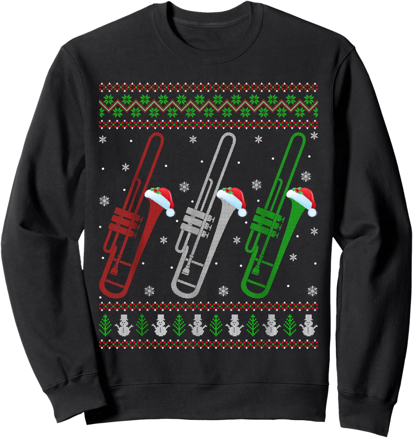 Trombone Ugly Christmas Sweaters Marching Jazz Band Music Sweatshirt - Sweatshirt | Black