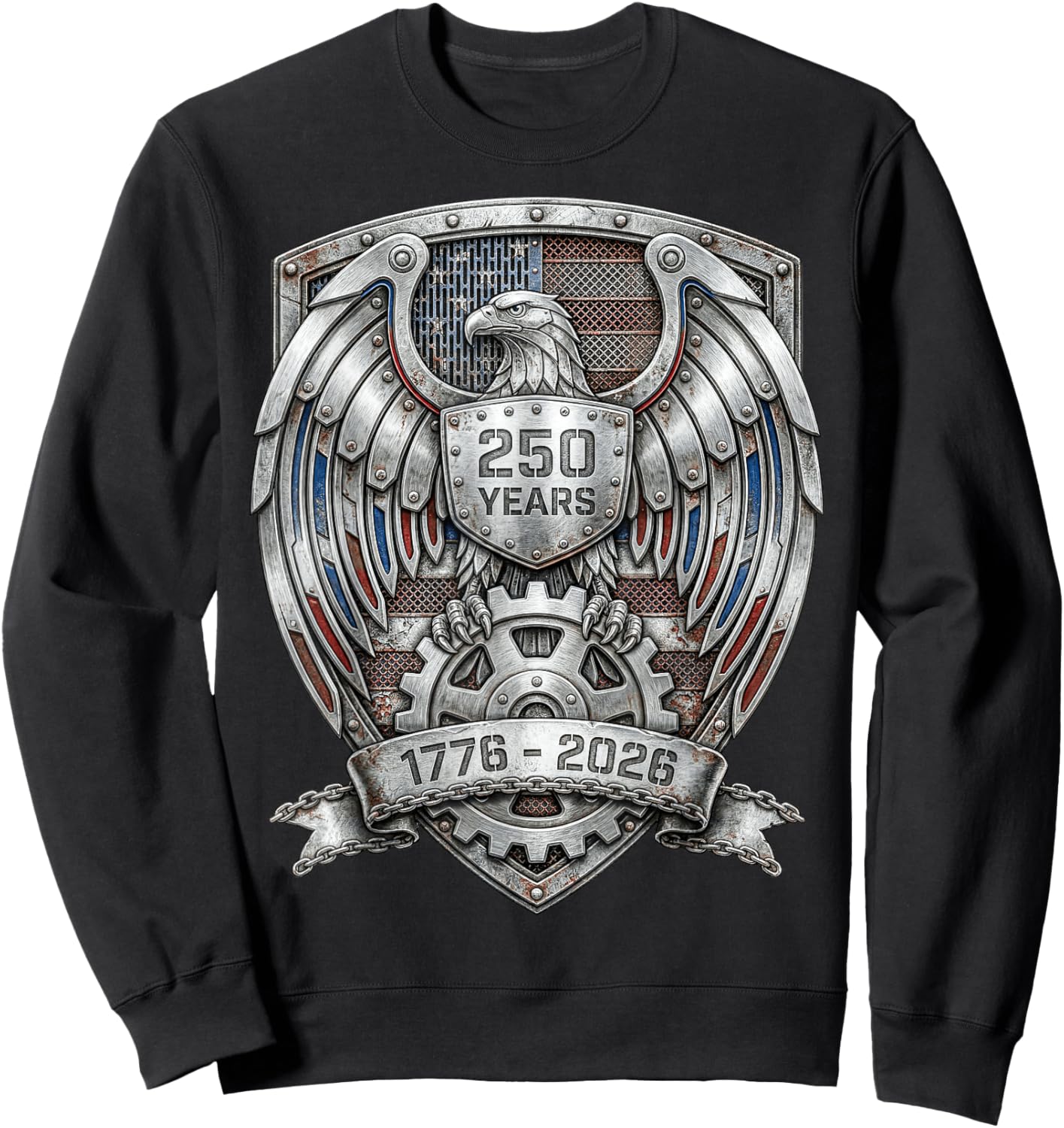 Eagle and Flag 250 Years 1776-2026 250th Birthday Shield Sweatshirt - Sweatshirt | Black