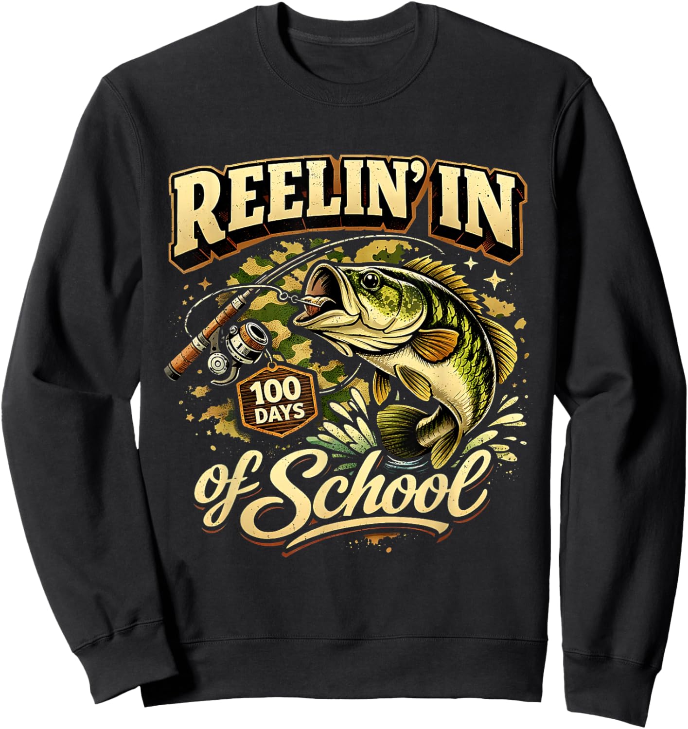Reelin in 100 Days of School Fishing Fun Sweatshirt - Sweatshirt | Black