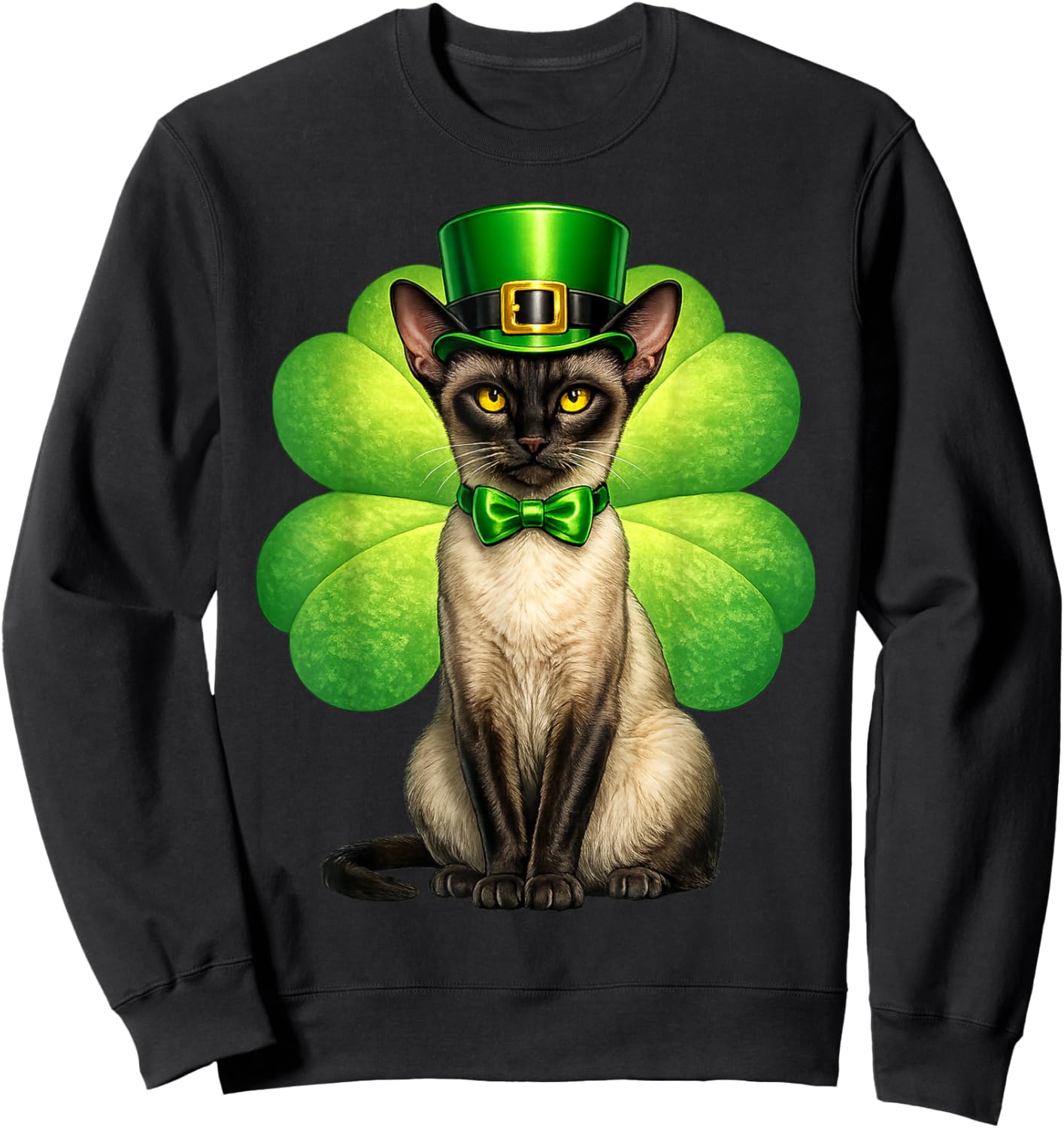 Shamrock Cat Siamese St Patricks Day Irish cat Lovers Sweatshirt - Sweatshirt | Black