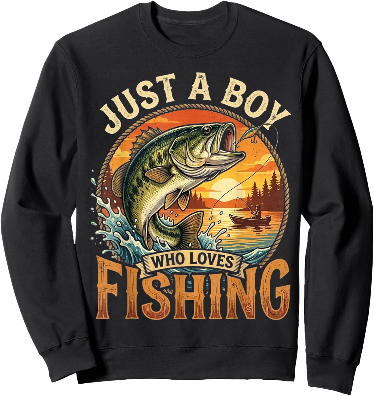 Just A Boy Who Loves Fishing Funny Fishing Bass Angler Sweatshirt - Sweatshirt | Black