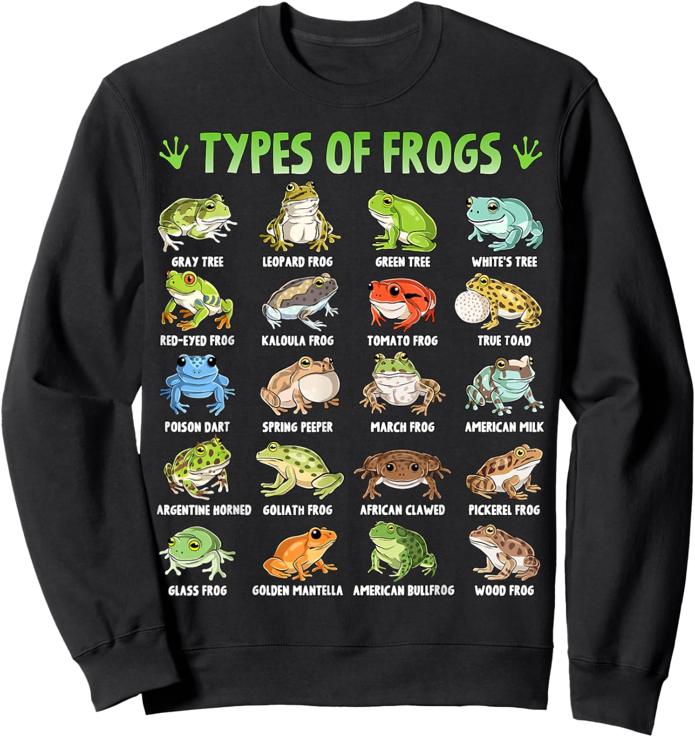 Types of Frogs Herpetology Frog Educational Toad Amphibian Sweatshirt - Sweatshirt | Black