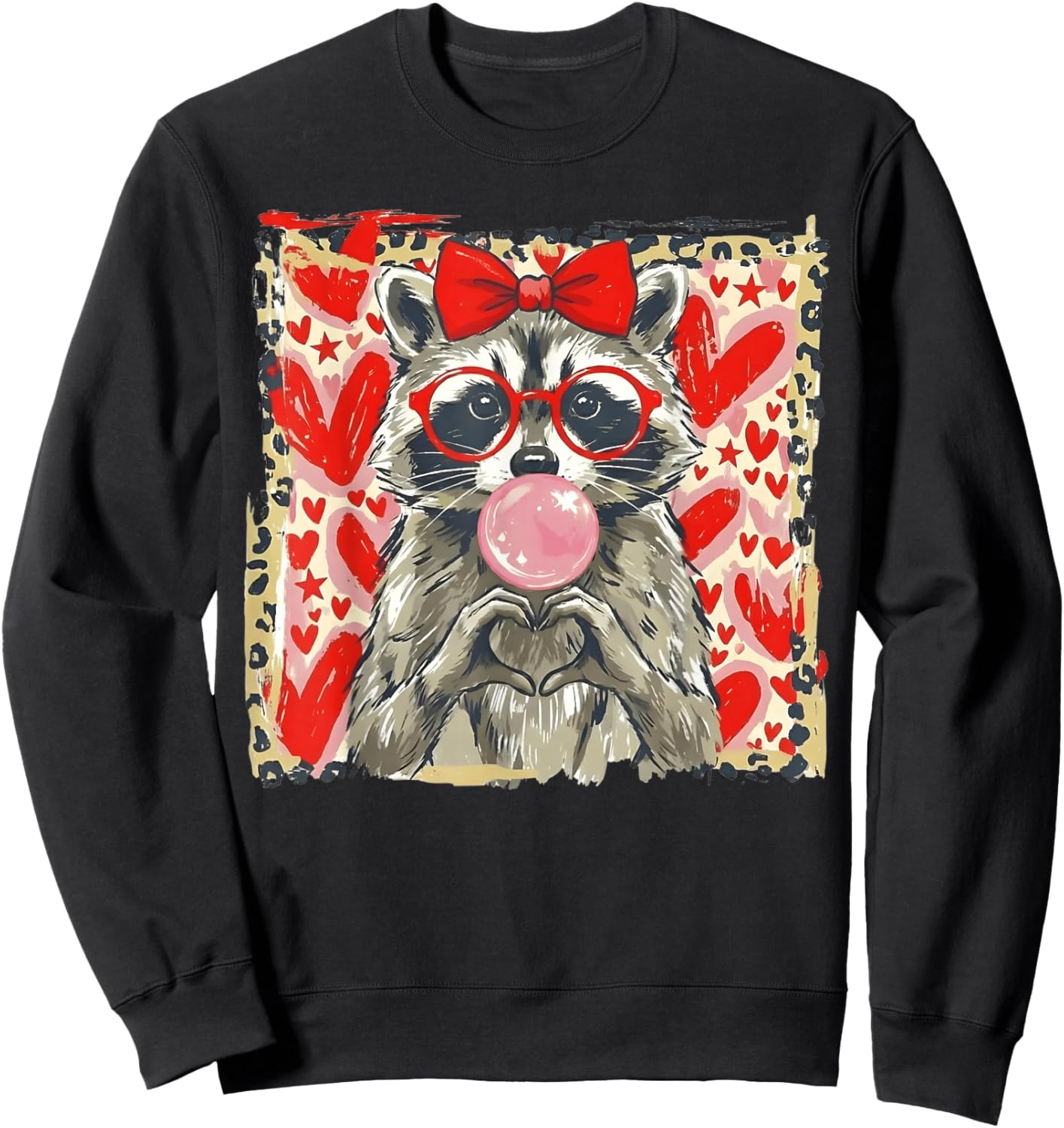 Raccoon Valentine Leopard Cute Raccoon Romantic Sweatshirt - Sweatshirt | Black
