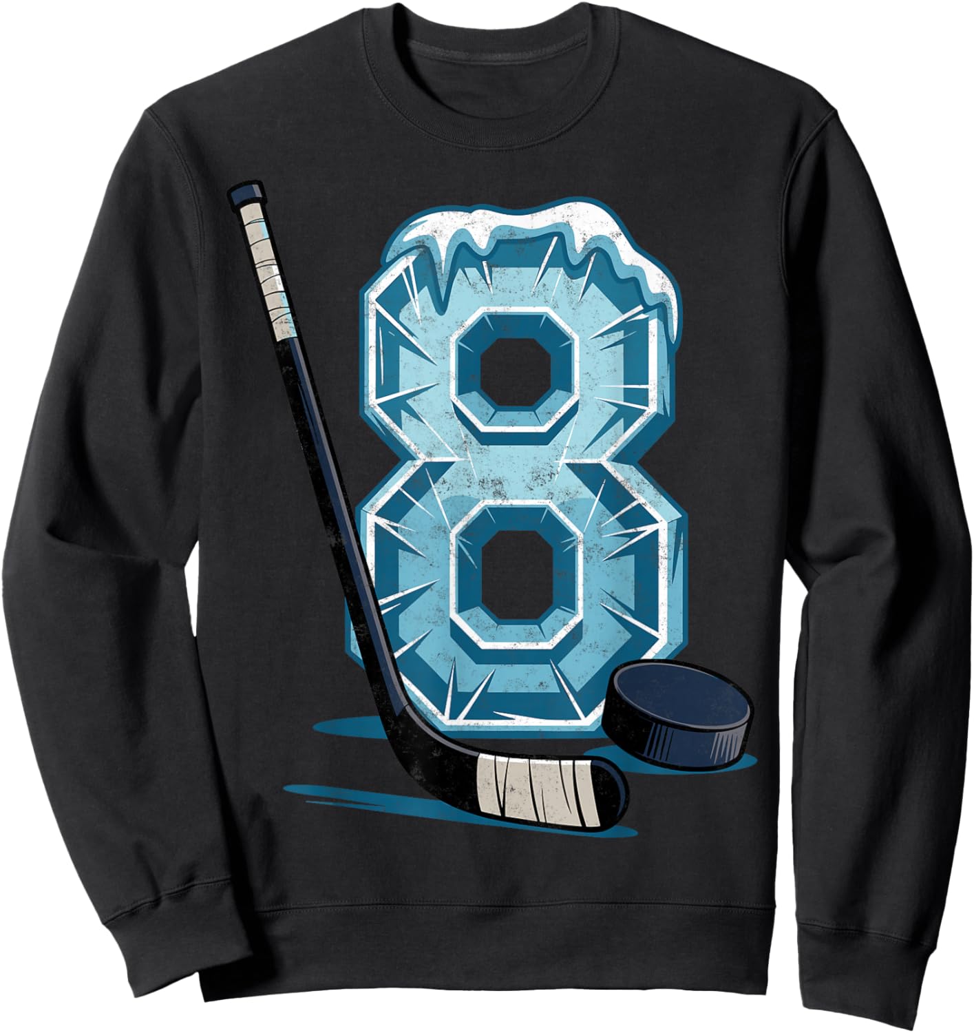 Ice Hockey 8 Years Birthday Boy 8th Bday Kids Hockey Party Sweatshirt - Sweatshirt | Black