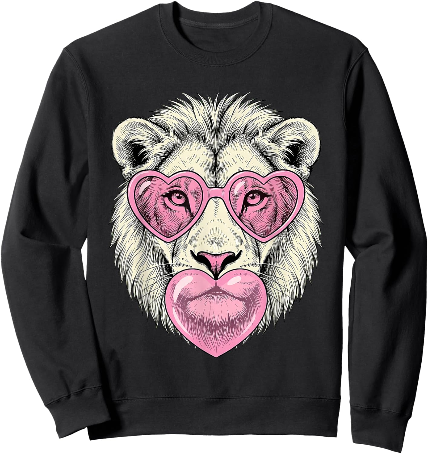 Cute Lion Blowing Pink Valentine Heart Bubble Gum Sweatshirt - Sweatshirt | Black