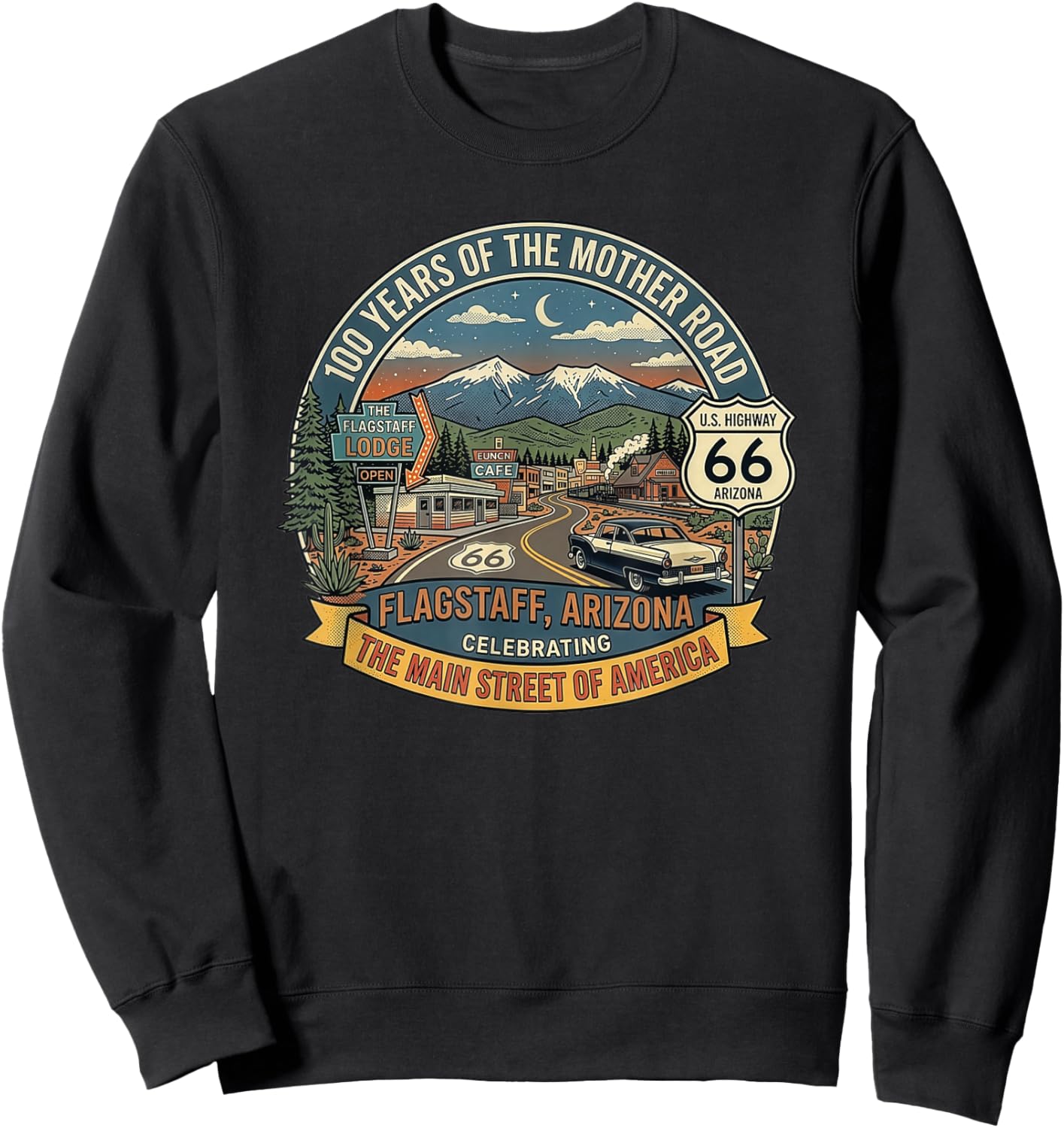 Retro Flagstaff Arizona US Highway 66 Centennial Souvenir Sweatshirt - Sweatshirt | Black