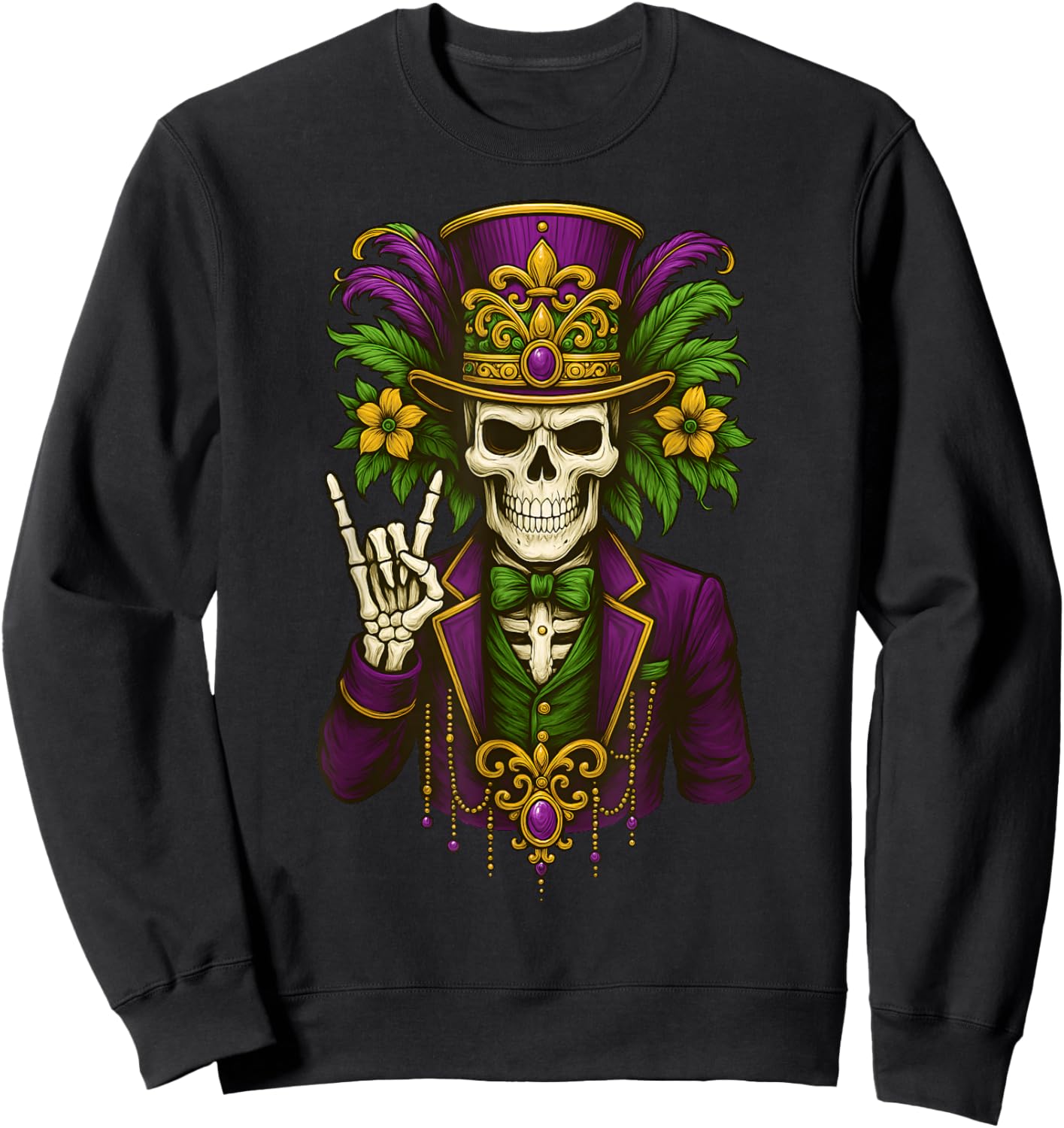 Mardi Gras Costume Carnival Skull Rock Halloween Witch Sweatshirt - Sweatshirt | Black