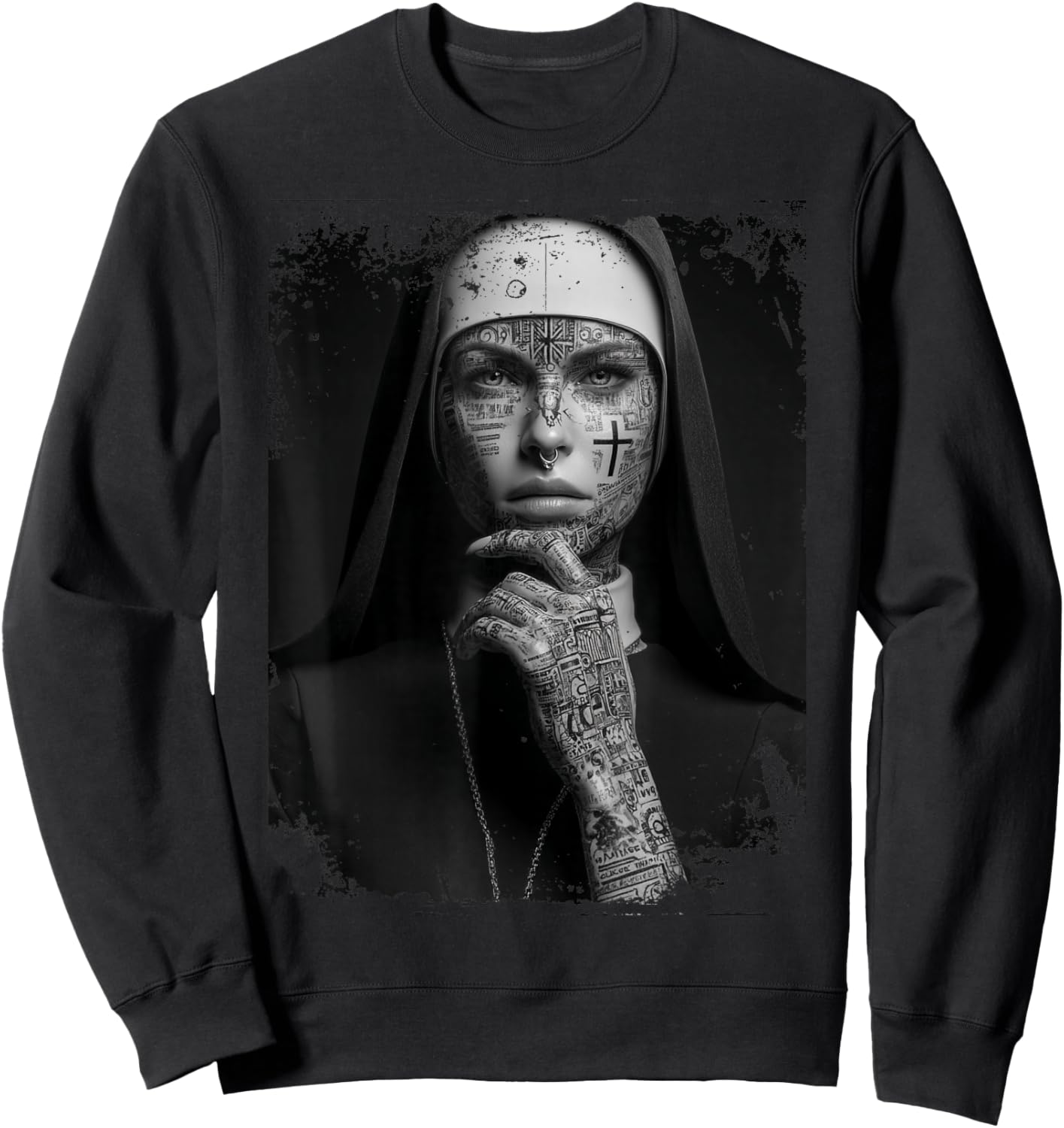 Gothic Nun Tattoos Occult Horror Sweatshirt - Sweatshirt | Black