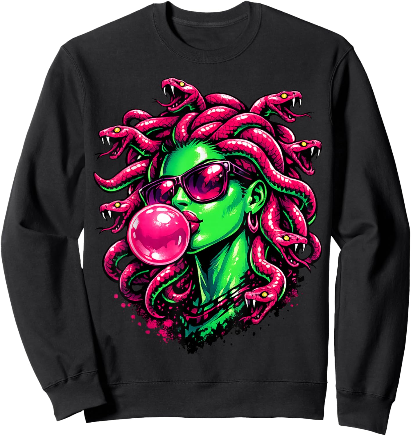 Medusa Bubblegum Greek Mythological Snake Hair Goddess Sweatshirt - Sweatshirt | Black