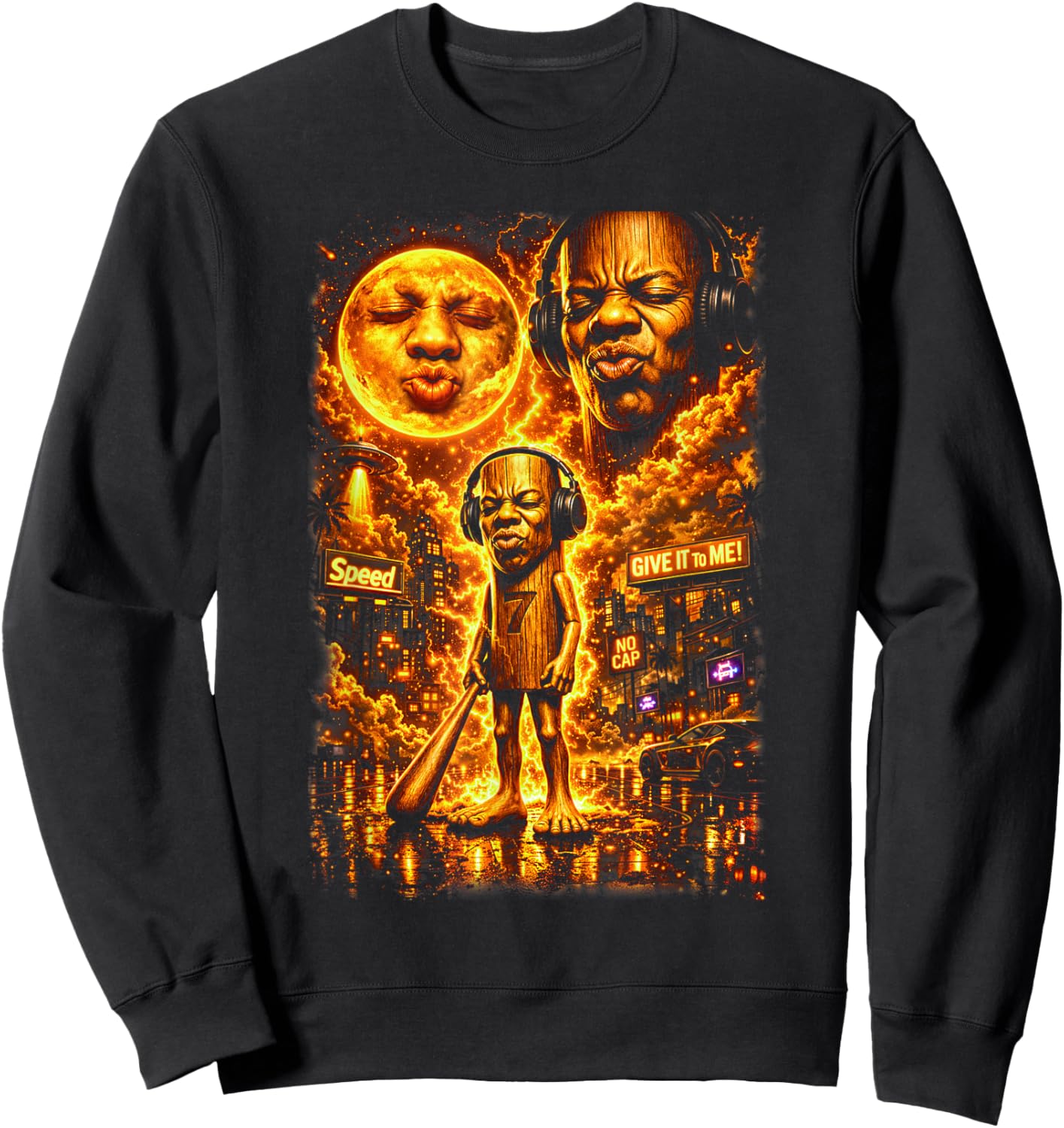 Funny Tung Tung Speed Brainrot Howling at the Moon Vintage Sweatshirt - Sweatshirt | Black