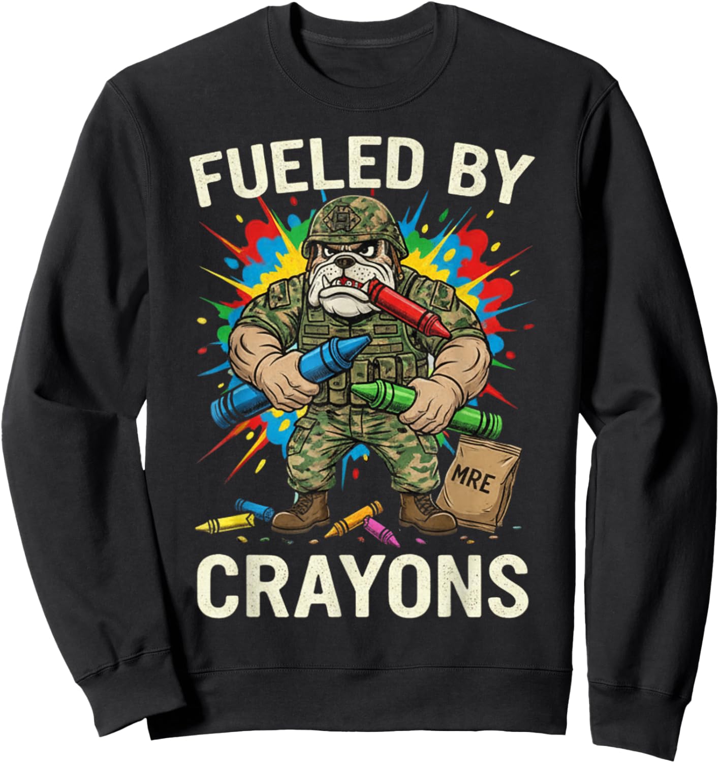 Military Corps Bulldog Crayon Eater Soldier Veterans Day Sweatshirt - Sweatshirt | Black