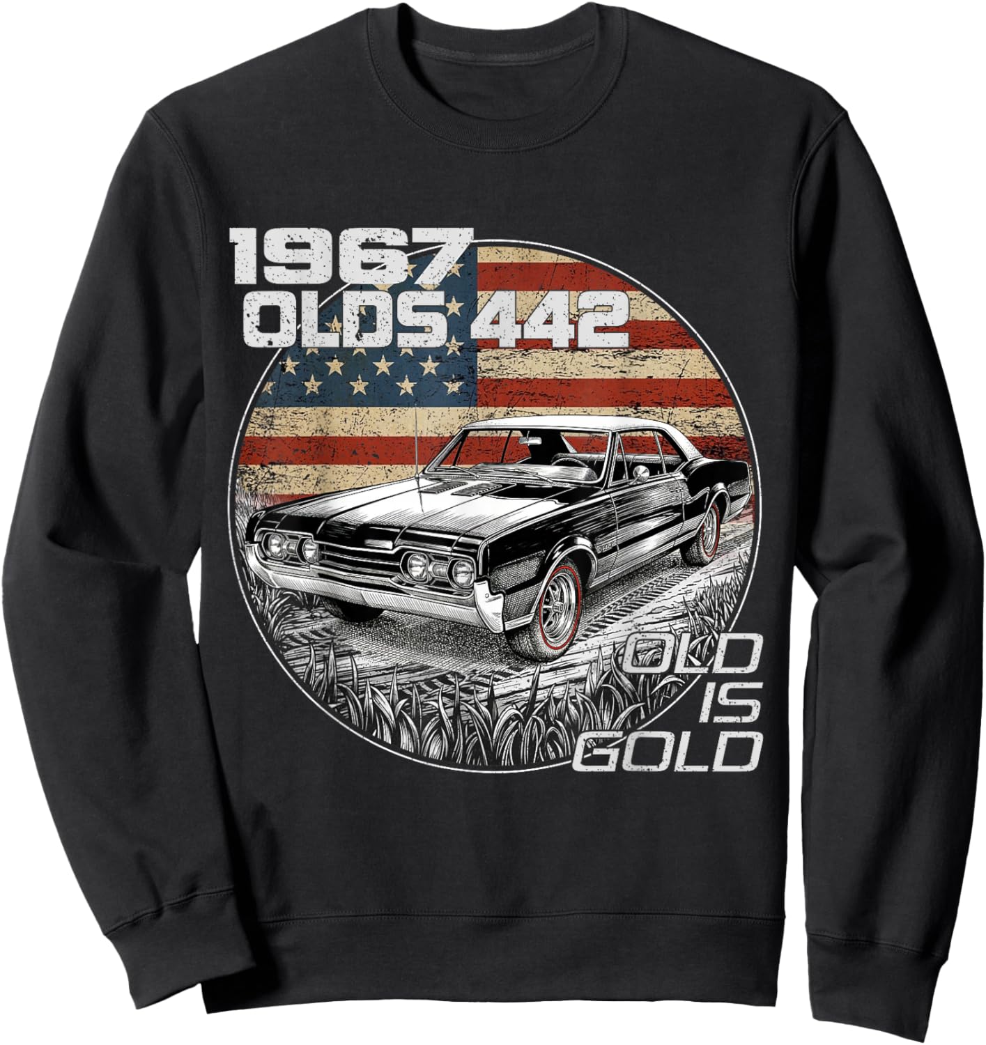 Vintage 67 1967 Olds 442 Silhouette Muscle Cars Sweatshirt - Sweatshirt | Black