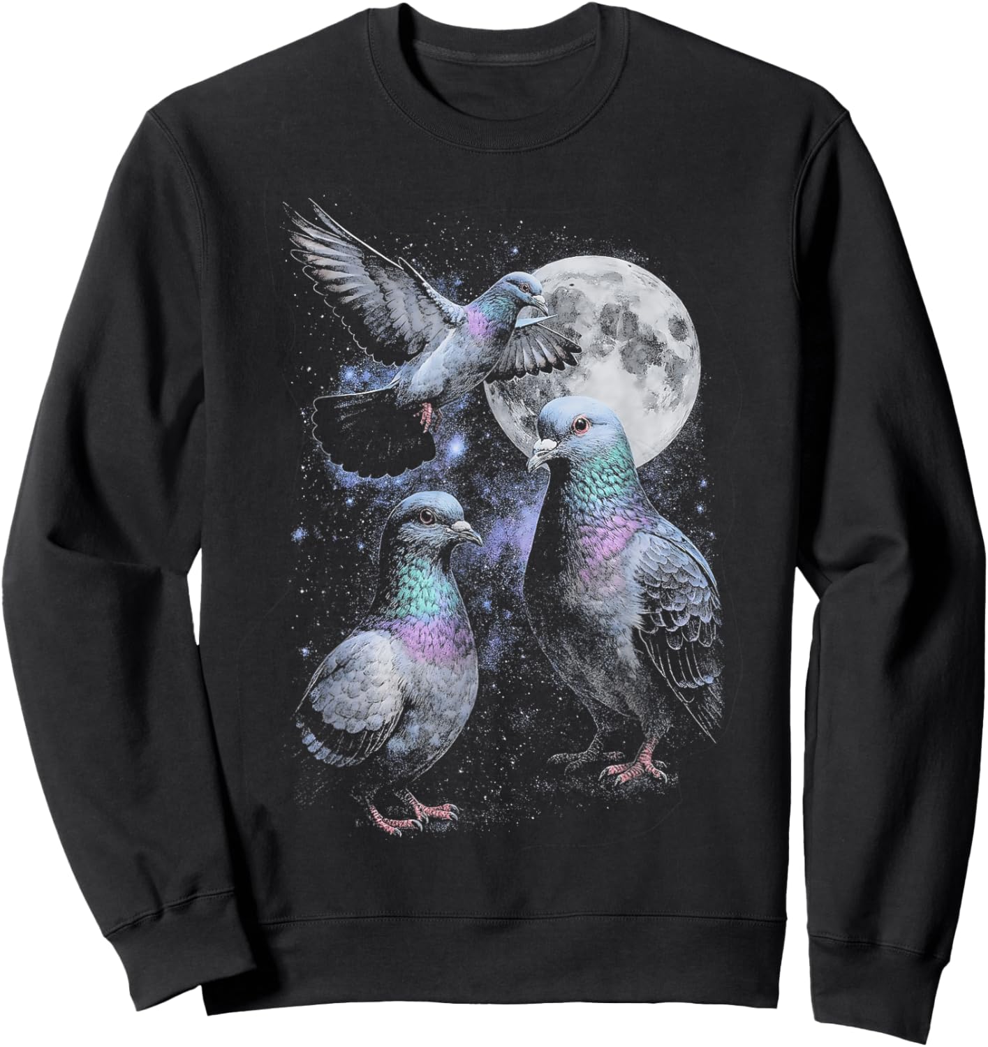 Funny Pigeon Retro Three Pigeon Howling at The Moon Sweatshirt - Sweatshirt | Black