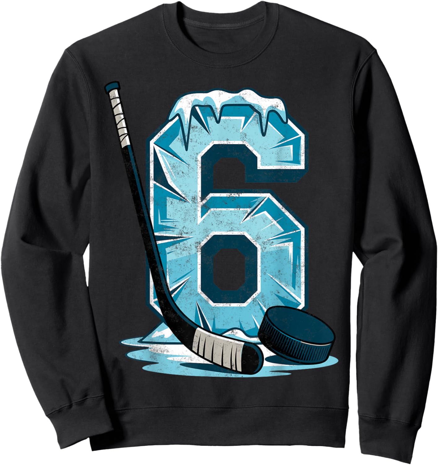 Ice Hockey 6 Years Birthday Boy 6th Bday Kids Hockey Party Sweatshirt - Sweatshirt | Black