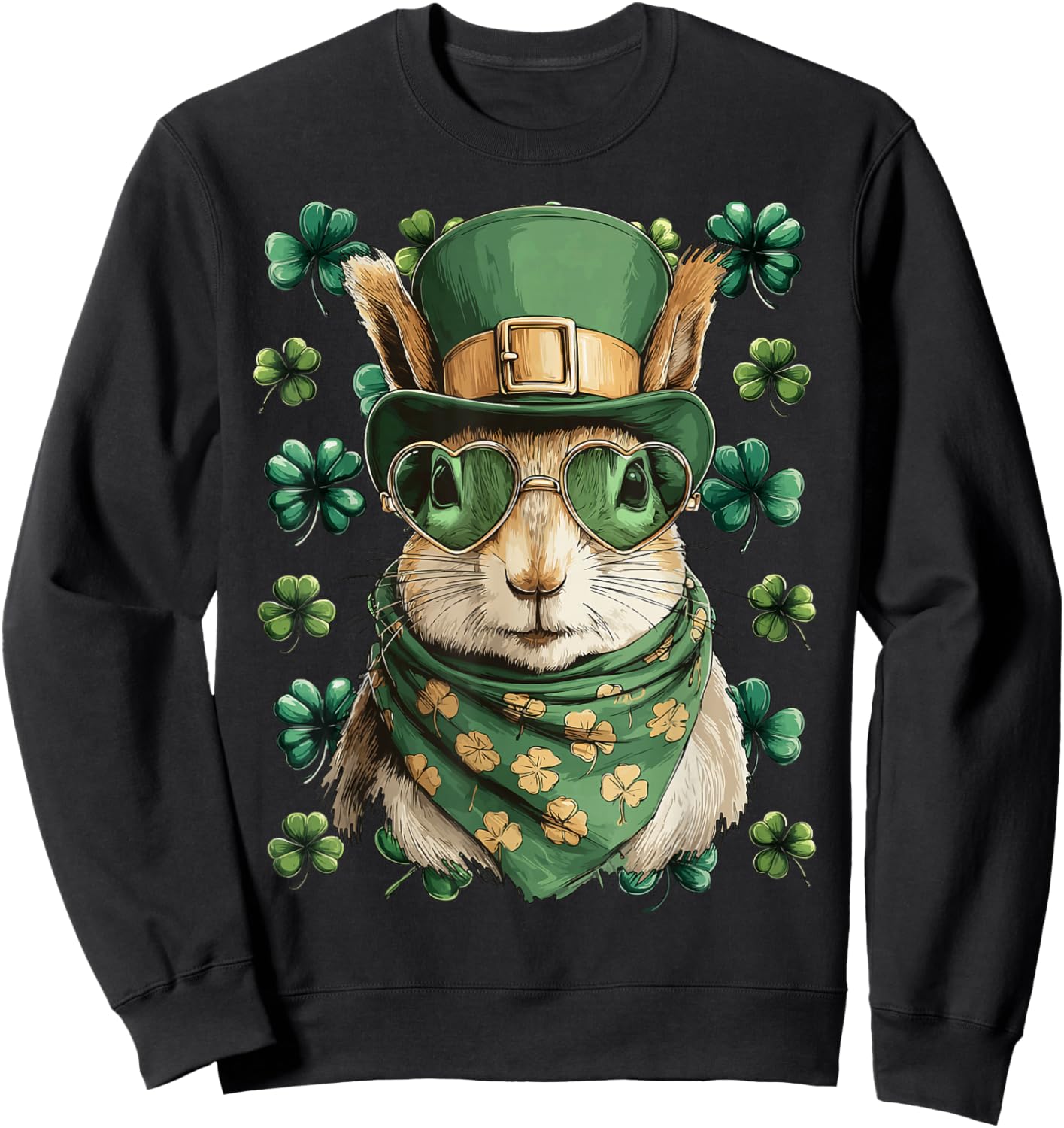 Irish Squirrel with Sunglasses Shamrocks St Patricks Day Sweatshirt - Sweatshirt | Black