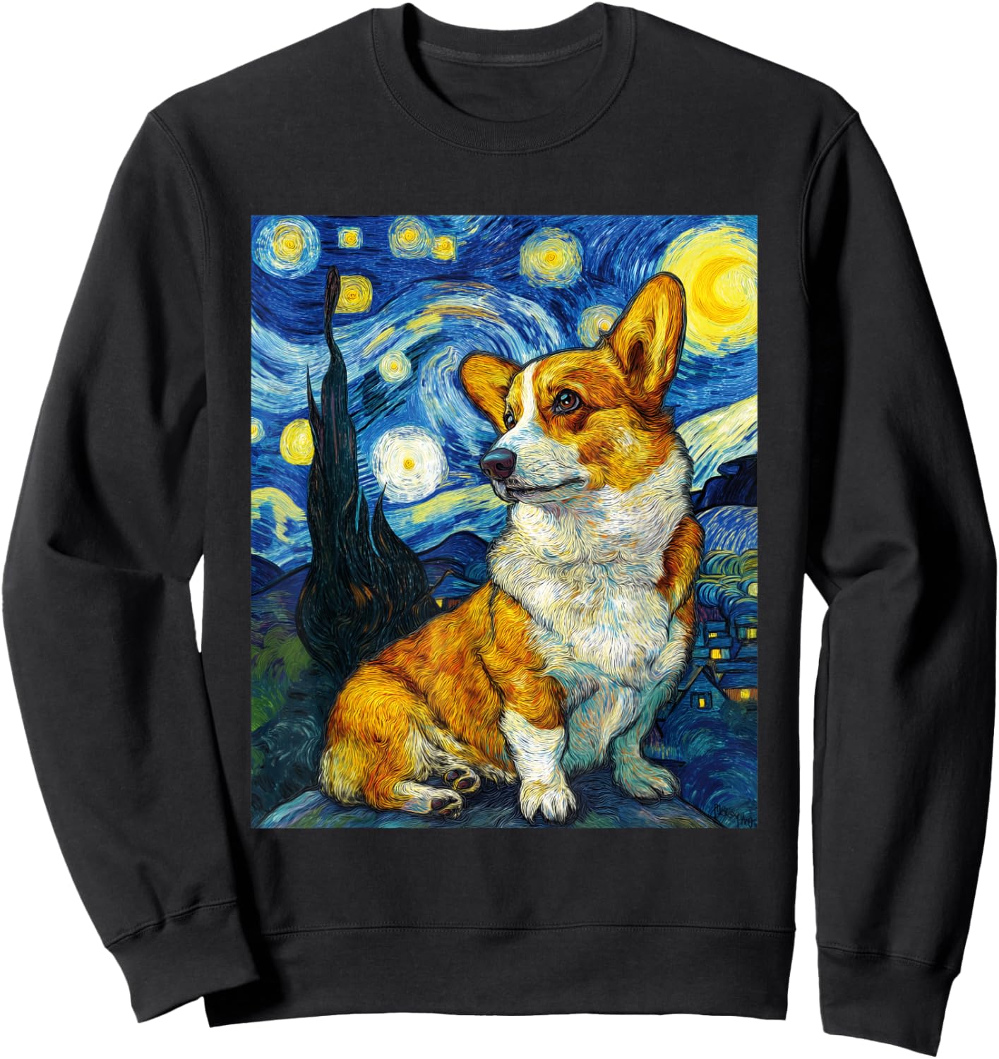 Welsh Corgi Dog Van Gogh Starry Night Graphic Sweatshirt - Sweatshirt | Black