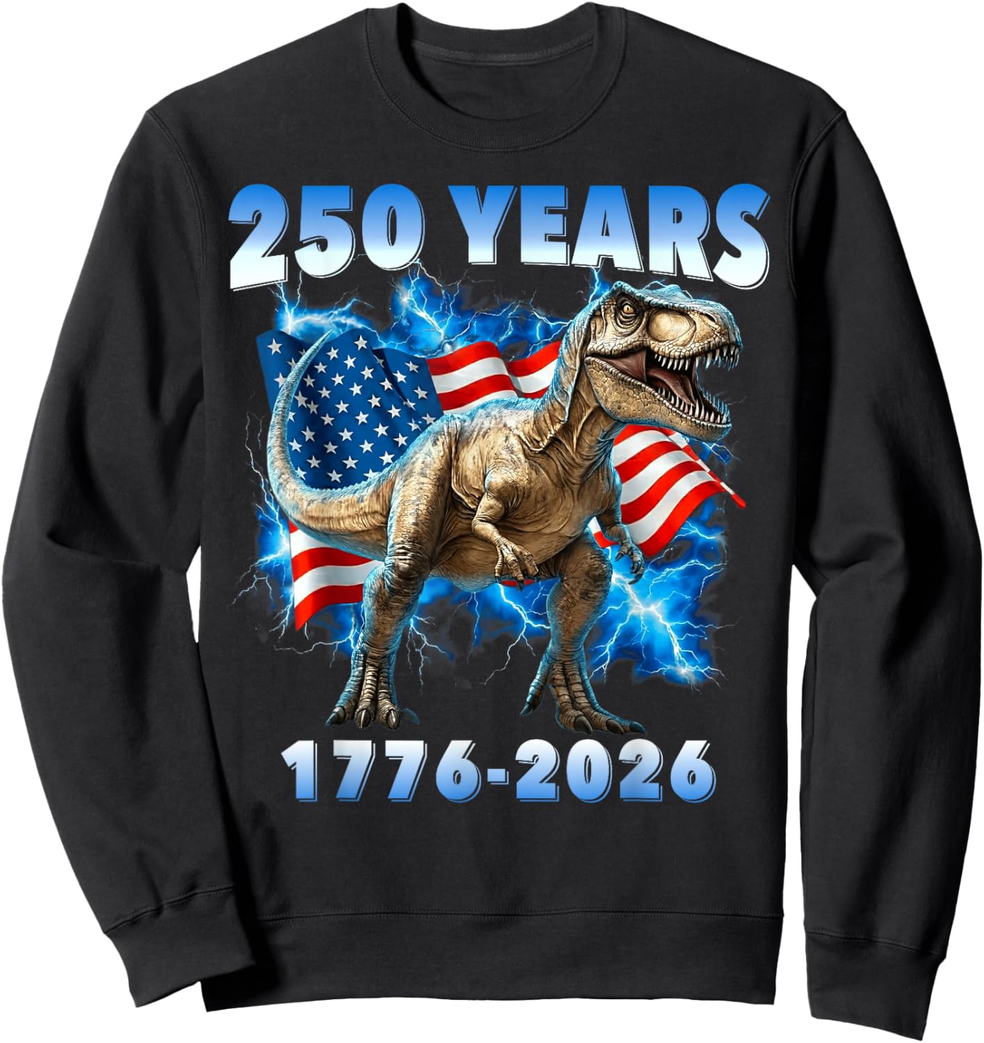 USA 250 Years 1776-2026 Dinosaur America Flag for Boys Kids Sweatshirt - Sweatshirt | Black