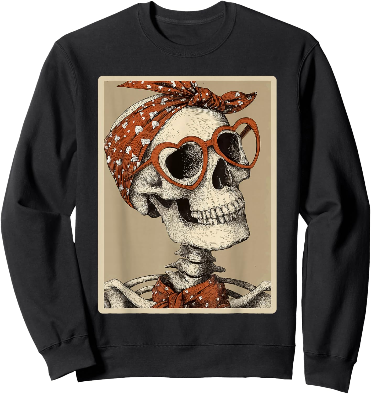 Cute Skeleton with Hearts Glasses Gothic Valentines Coquette Sweatshirt - Sweatshirt | Black