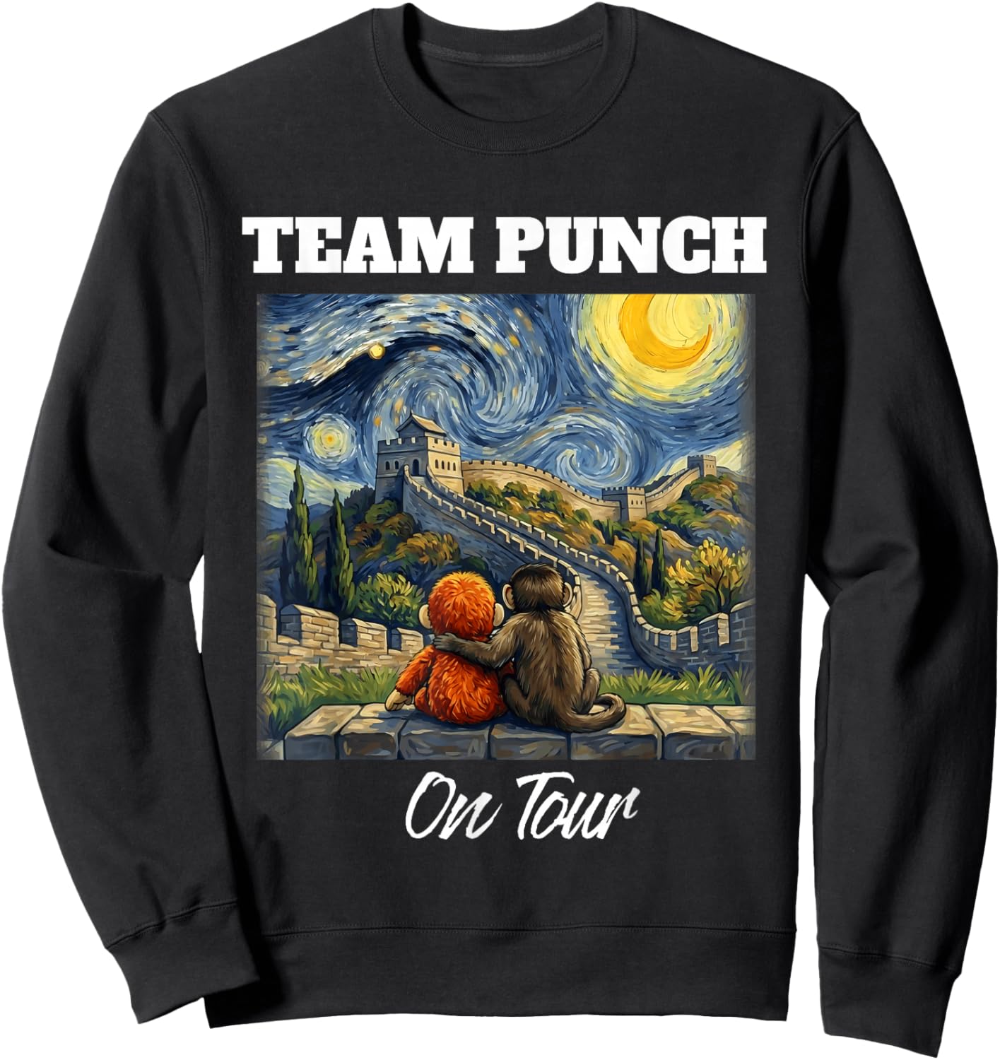 Team Punch on Tour Great Wall of China Funny Punch Monkey Sweatshirt - Sweatshirt | Black