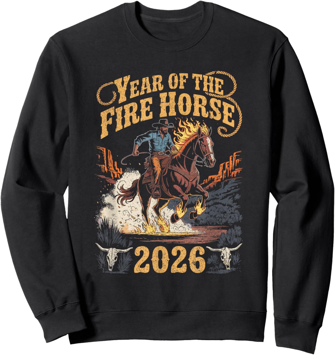 Year of The Fire Horse 2026 Western Sweatshirt - Sweatshirt | Black