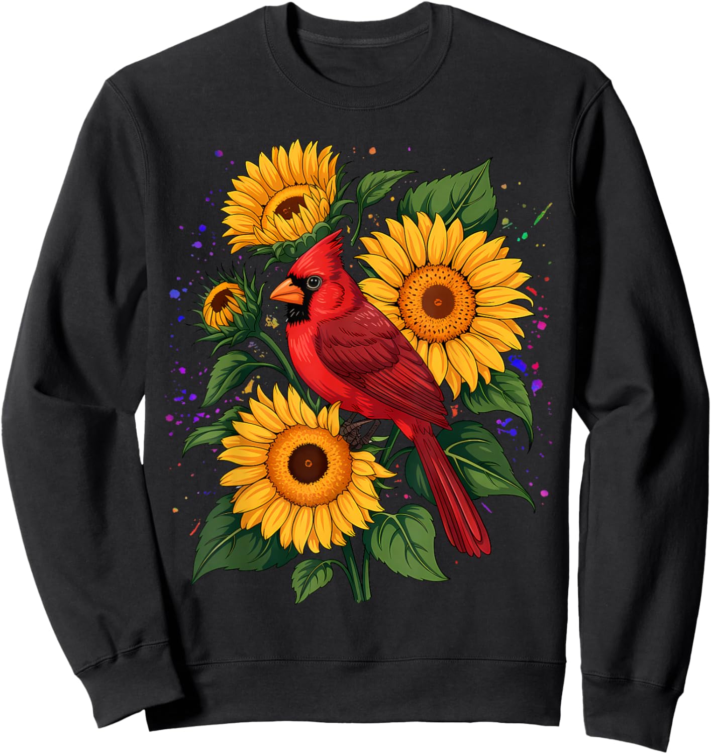 Red Cardinal Bird Sunflower Summer Floral Women Sweatshirt - Sweatshirt | Black