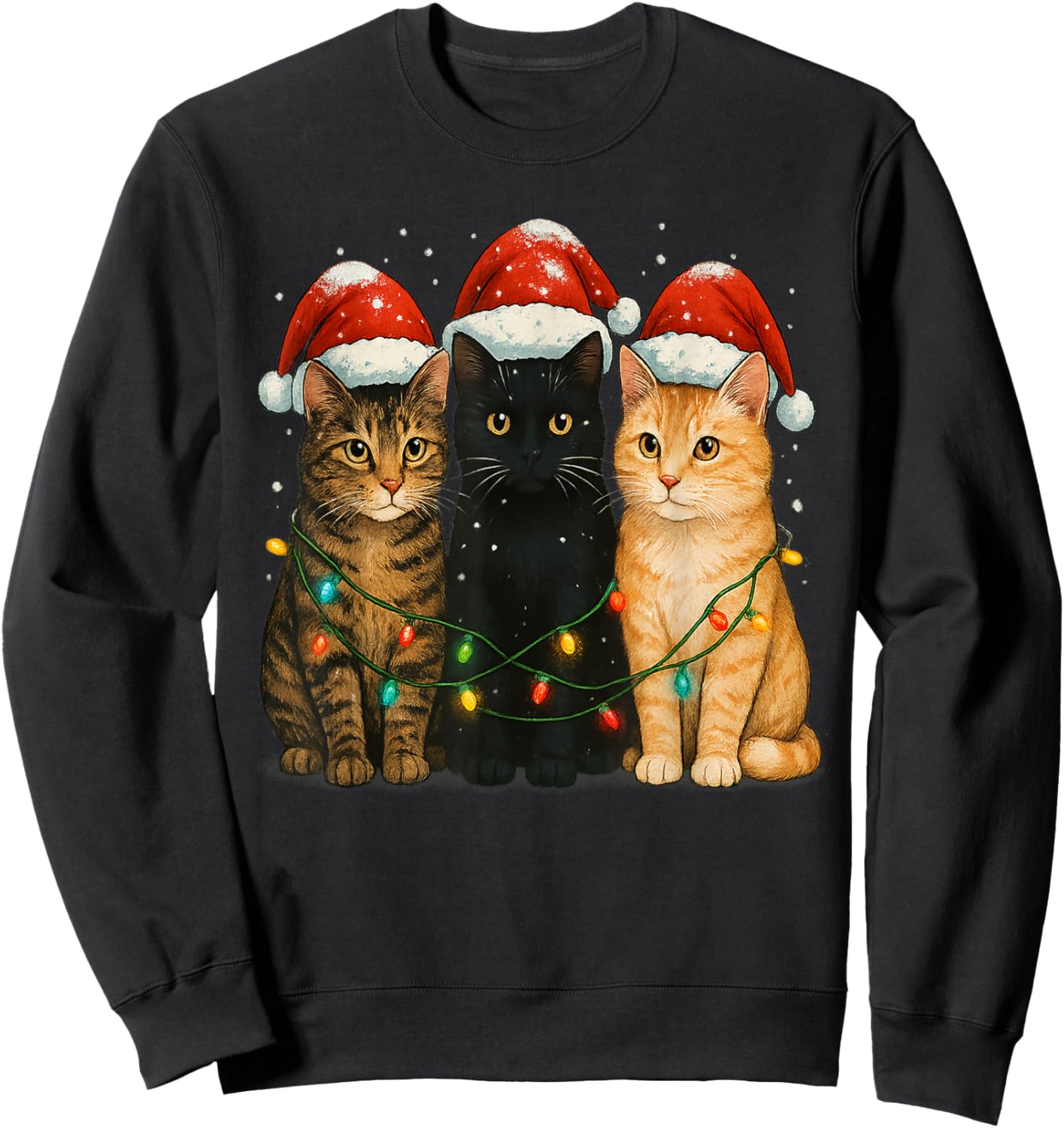 Cat Christmas Light Cat Owner Santa Christmas Cat Lover Sweatshirt - Sweatshirt | Black