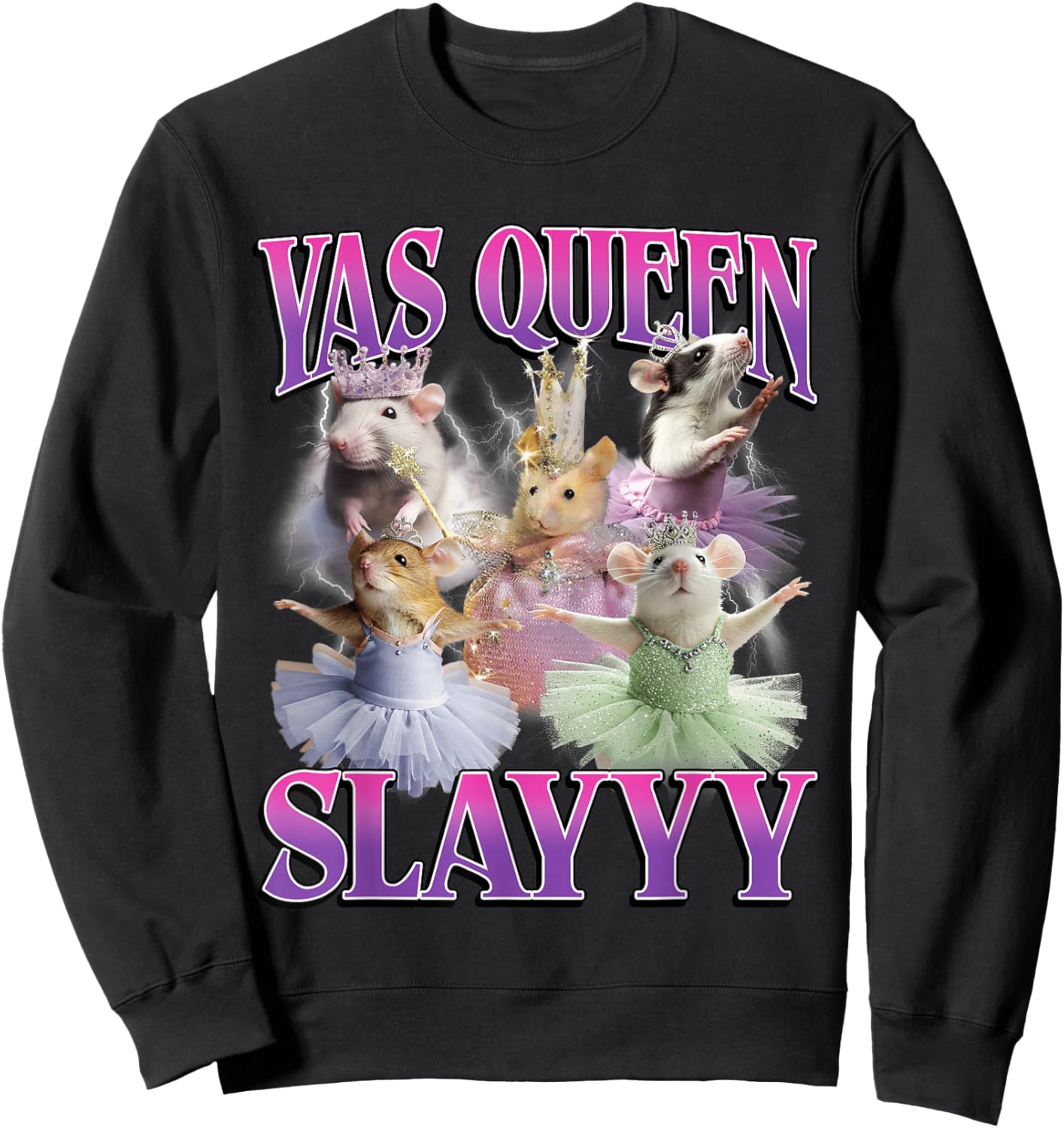 Yas Queen Slay Funny Rat Mouse Meme Bootleg Y2K Graphic Sweatshirt - Sweatshirt | Black