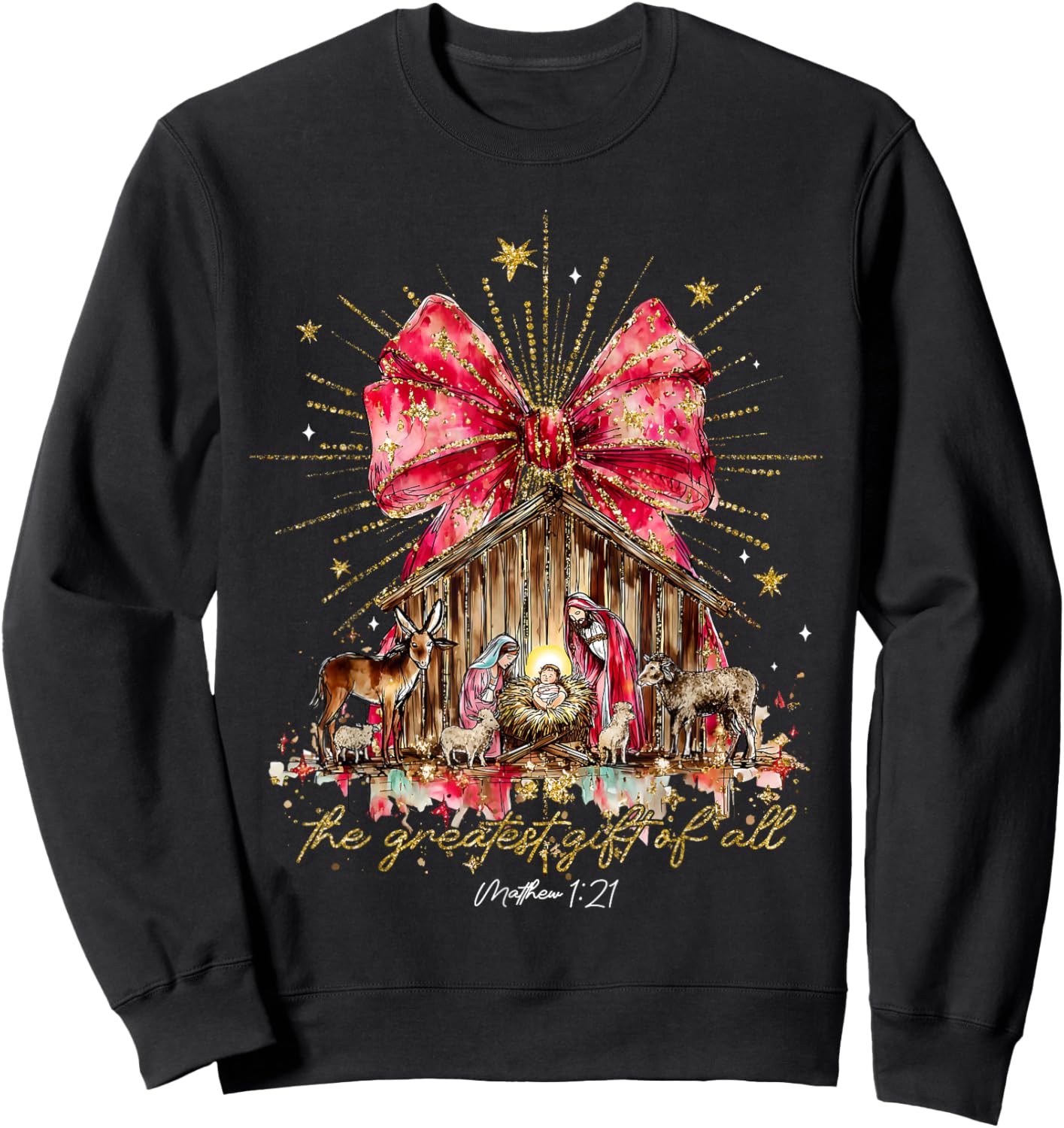 The Greatest Gift of All Jesus Christian Holiday Christmas Sweatshirt - Sweatshirt | Black
