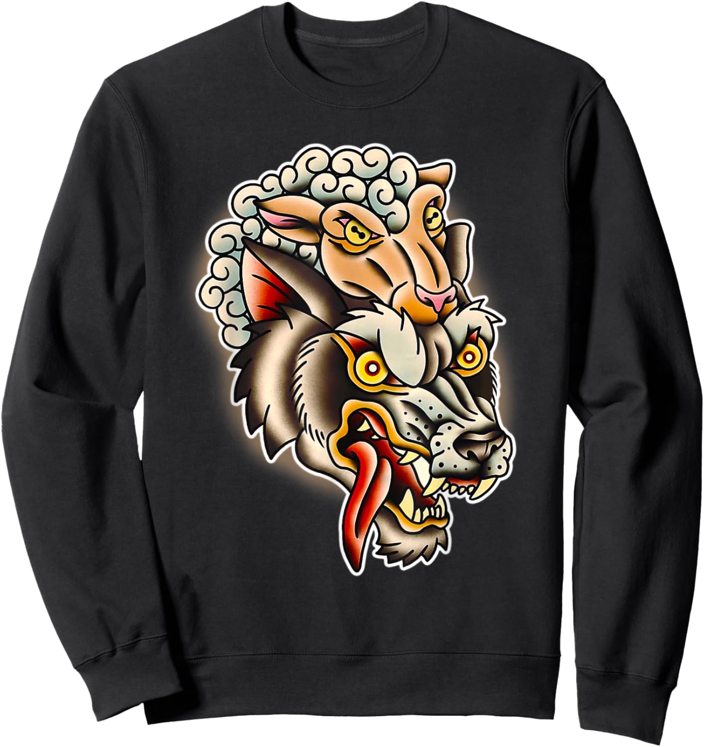 Wolf in Sheeps Clothing Tattoo Flash Sweatshirt - Sweatshirt | Black