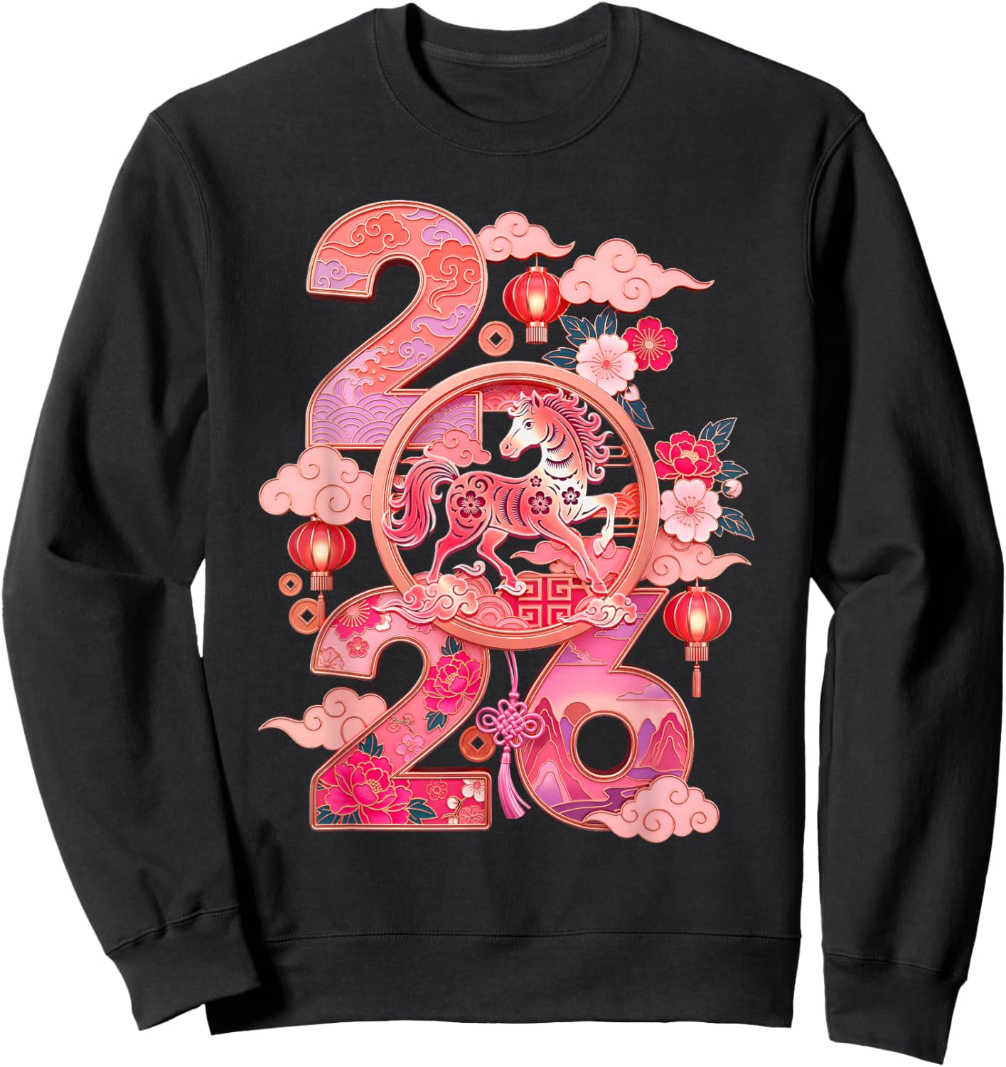 Year of The Horse 2026 Lunar Chinese New Year Zodiac Art Sweatshirt - Sweatshirt | Black