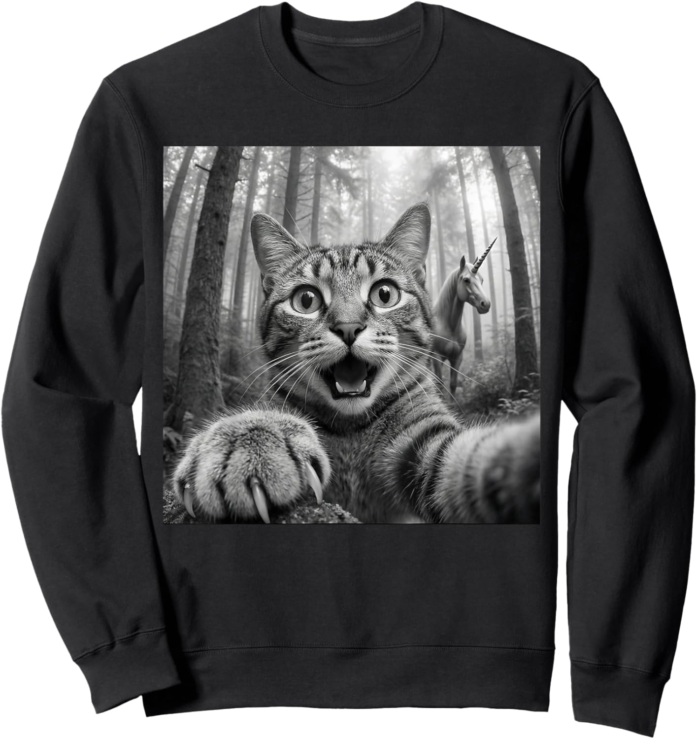 Cat Selfie with Unicorn Funny Cat Gifts Women Kid Sweatshirt - Sweatshirt | Black