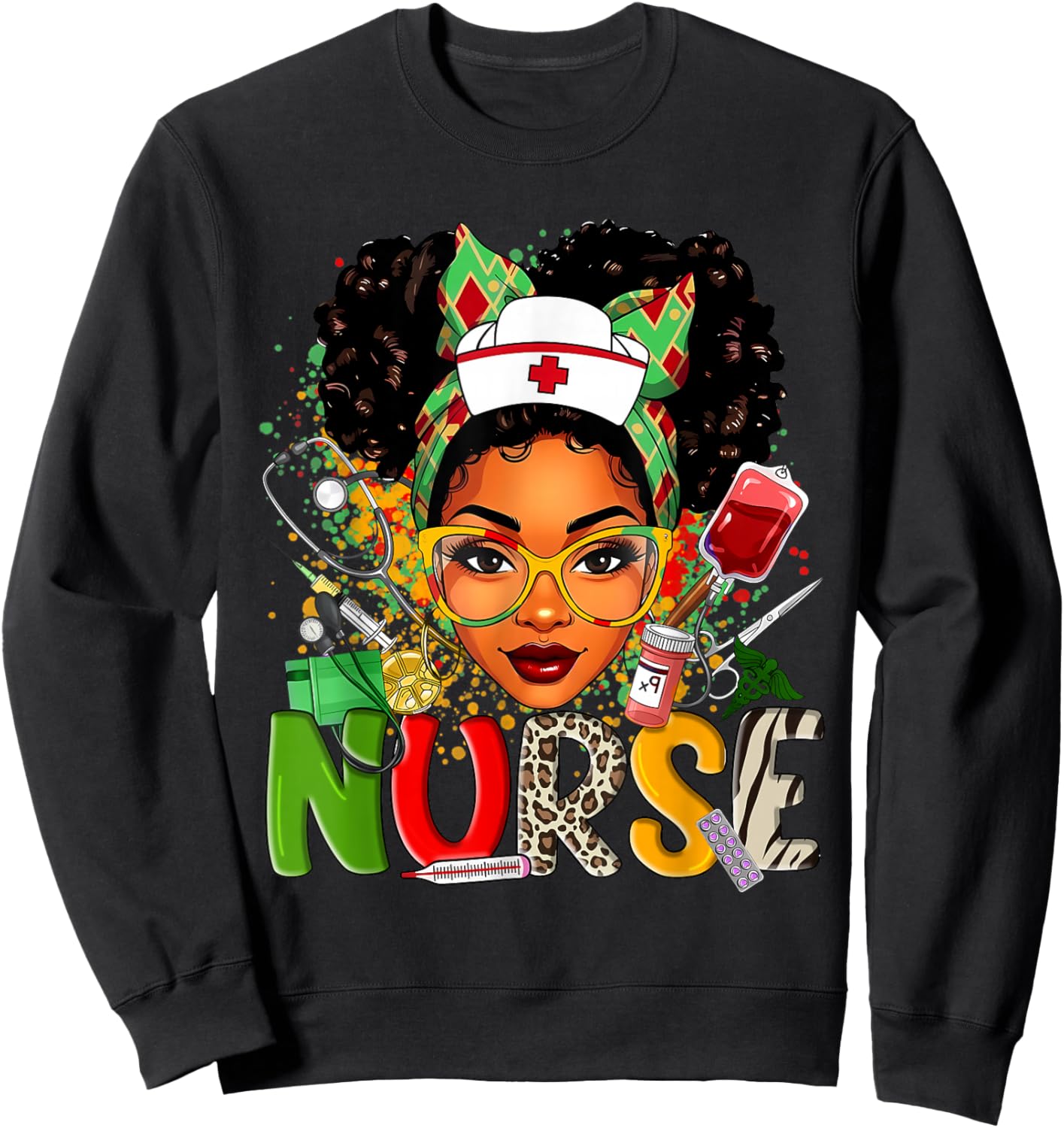 African American Nurse Messy Bun Hair Black History Month Sweatshirt - Sweatshirt | Black