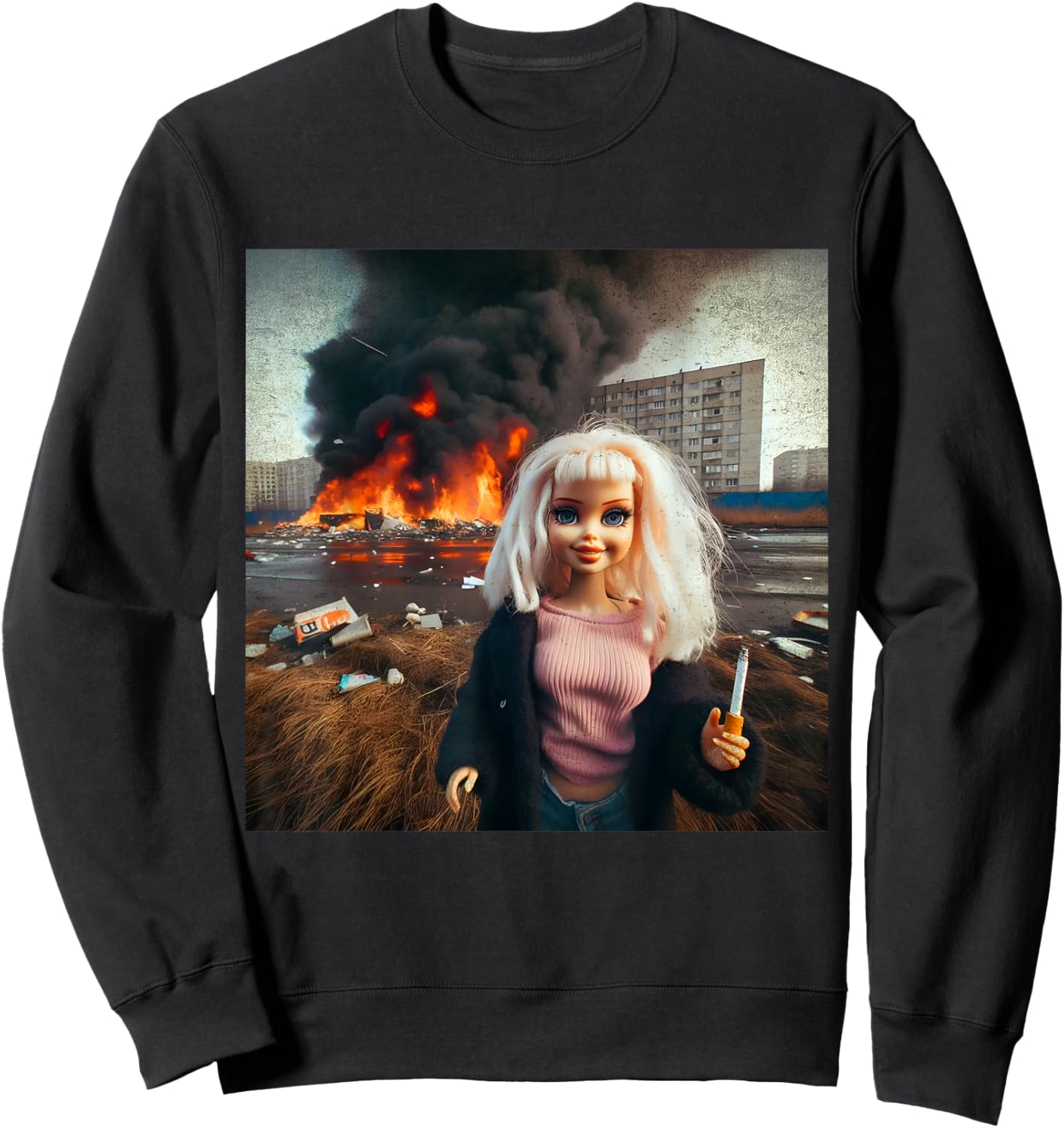 Messy Doll Dark Surreal Art Gritty Aesthetic Sweatshirt - Sweatshirt | Black