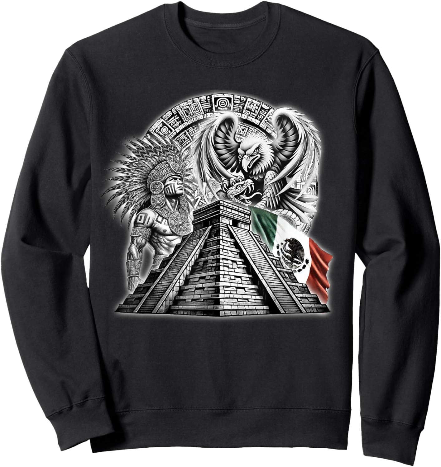 Aztec Warrior Calendar Mexico Mexican Flag Mayan Azteca Sweatshirt - Sweatshirt | Black