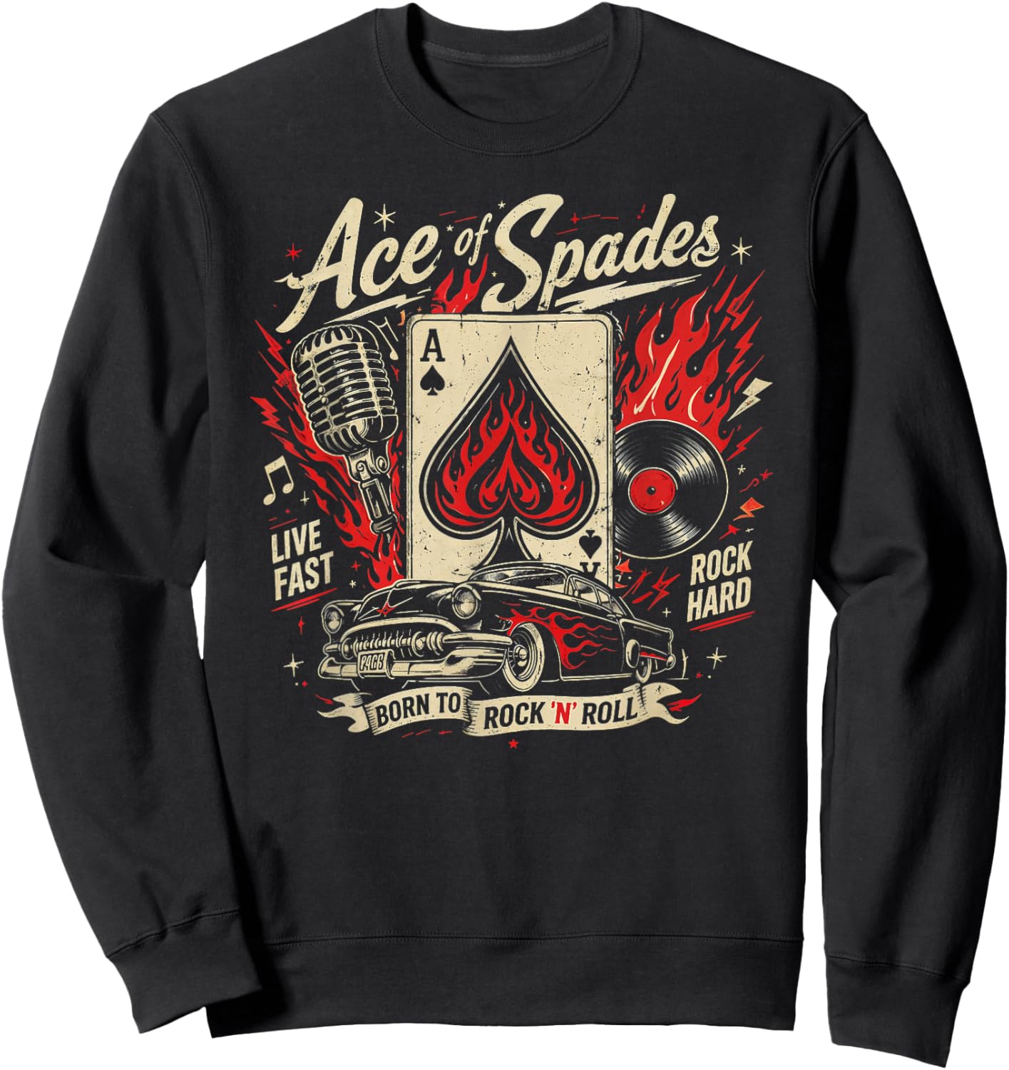 Rockabilly Ace Spades Retro Greaser Rock & Roll Hot Rod Sweatshirt - Sweatshirt | Black