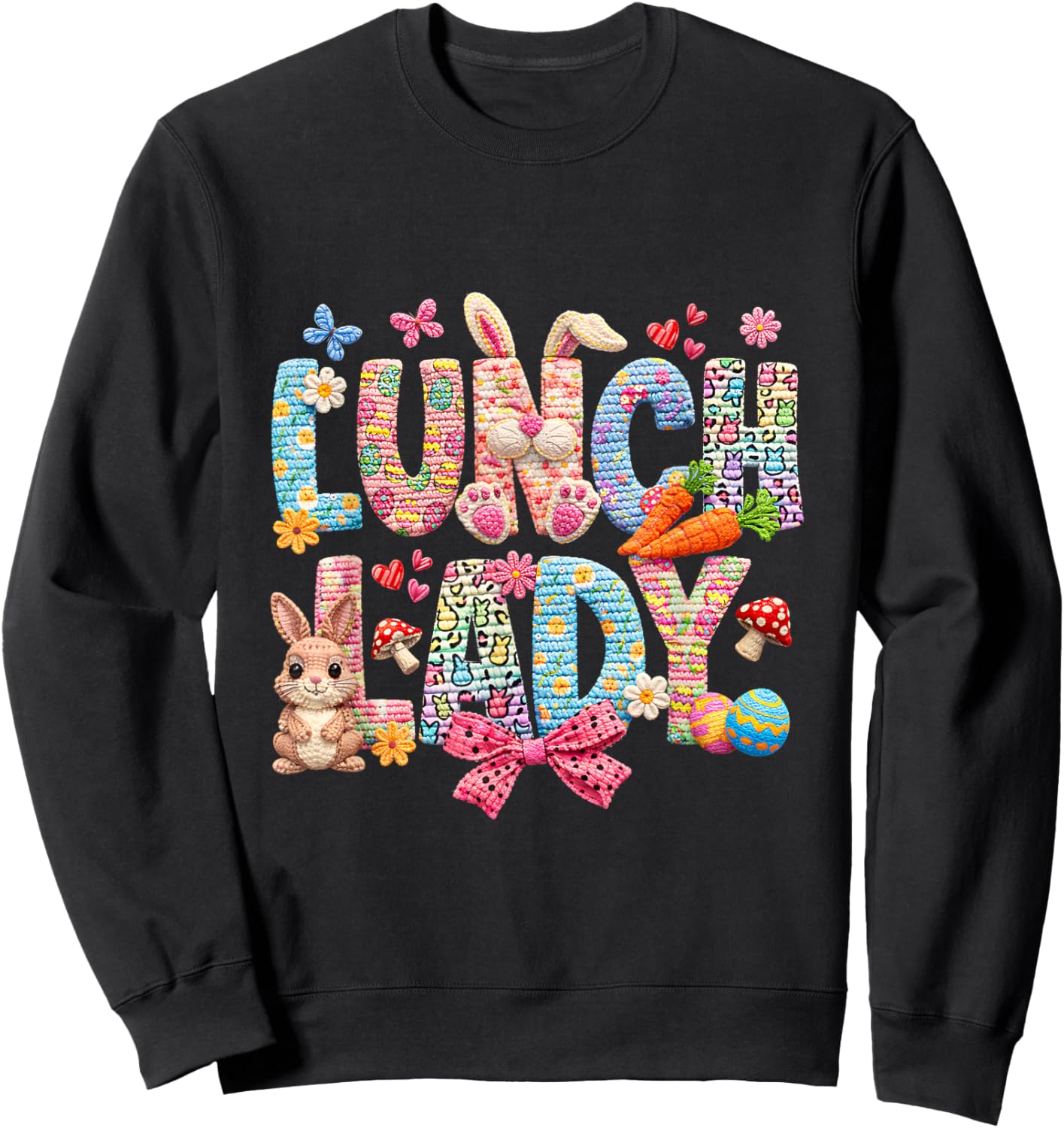 Funny Bunny Easter Day Lunch Lady Crew Sweatshirt - Sweatshirt | Black