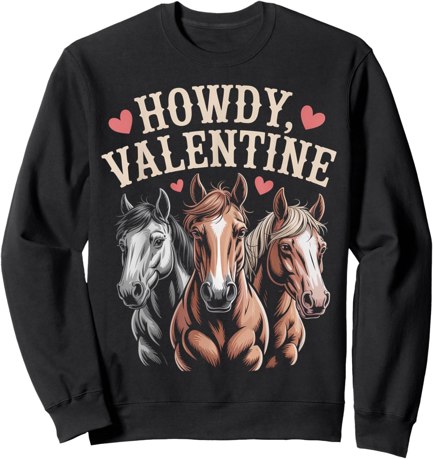 Howdy Valentine Cute Horses Valentines´s Day Sweatshirt - Sweatshirt | Black