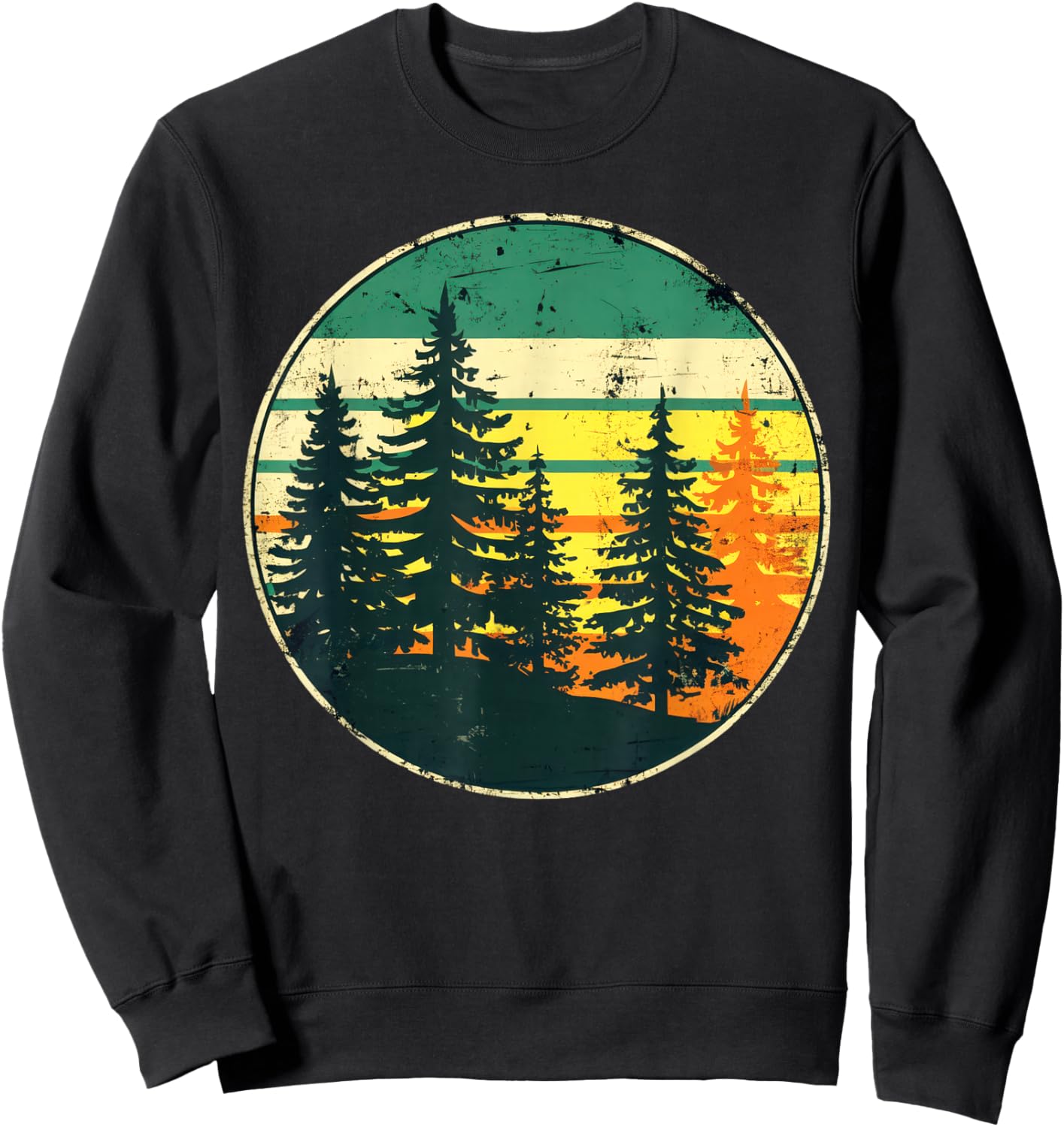 Outdoor Wildlife Nature Mountain Forest Tree Retro Landscape Sweatshirt - Sweatshirt | Black