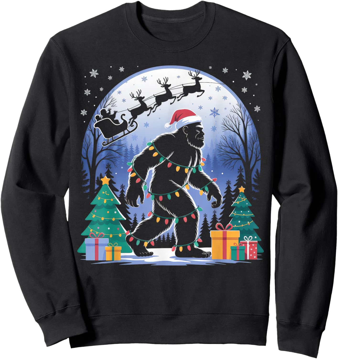 Santa Bigfoot Christmas Lights Funny Sasquatch Believe Sweatshirt - Sweatshirt | Black