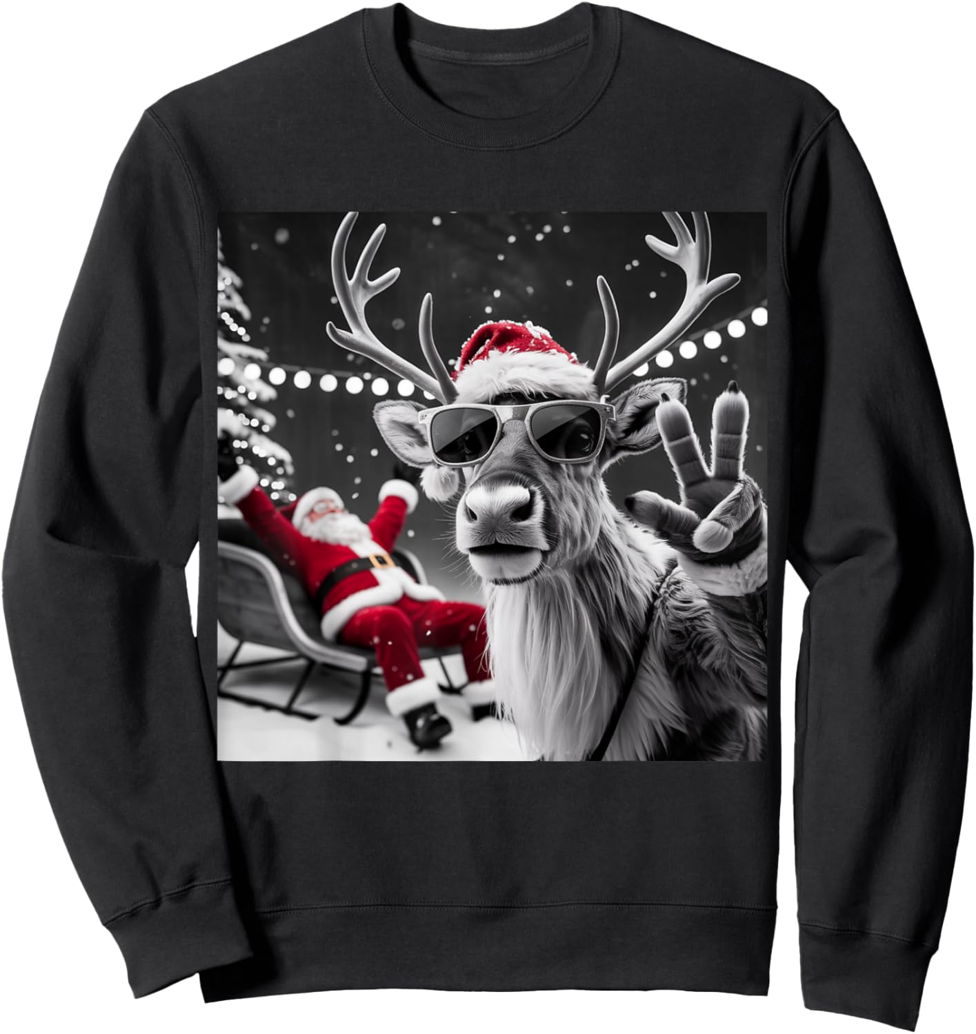 Funny Reindeer Selfie Christmas Sweatshirt - Sweatshirt | Black