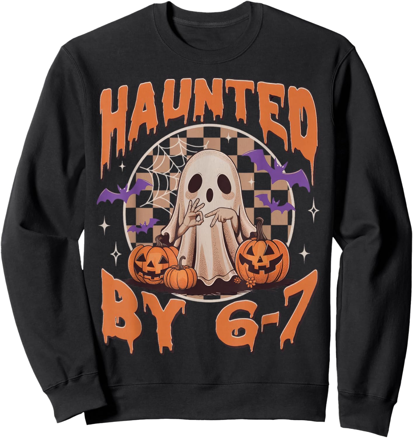 Haunted by 67 – Funny Ghost and Pumpkin Halloween Costume Sweatshirt - Sweatshirt | Black
