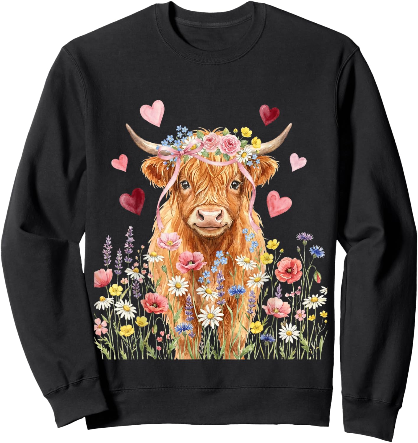 Cute Highland Cow Women Girls Kid Scottish Cow Highland Cow Sweatshirt - Sweatshirt | Black