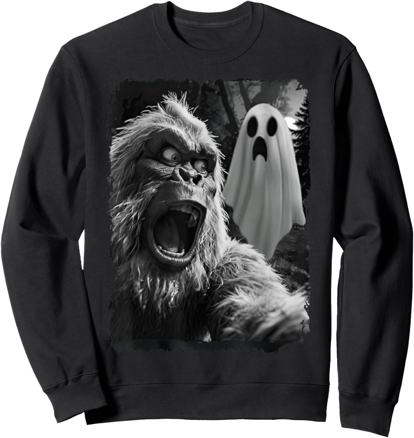 Funny Bigfoot Selfie Ghost Sasquatch Halloween Bigfoot Sweatshirt - Sweatshirt | Black